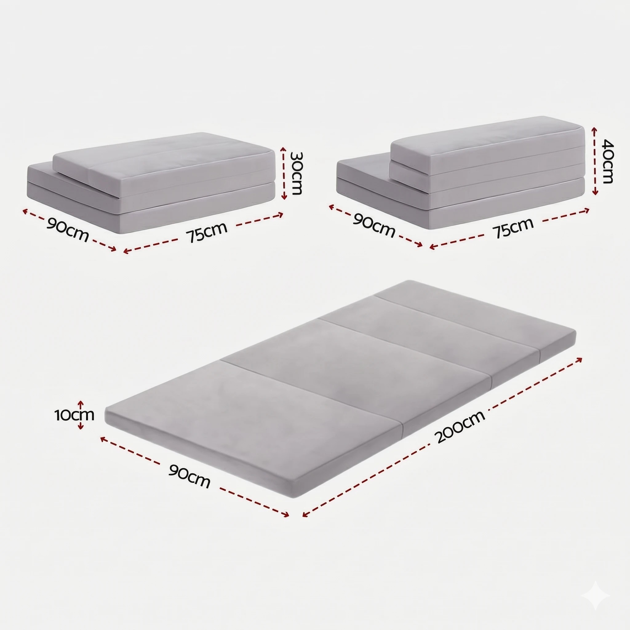 2 Giselle Foldable Mattress Folding Sofa Bed 4-fold Sleeping Camping Cushion Mat - Single Bed - Grey, 2 of 6