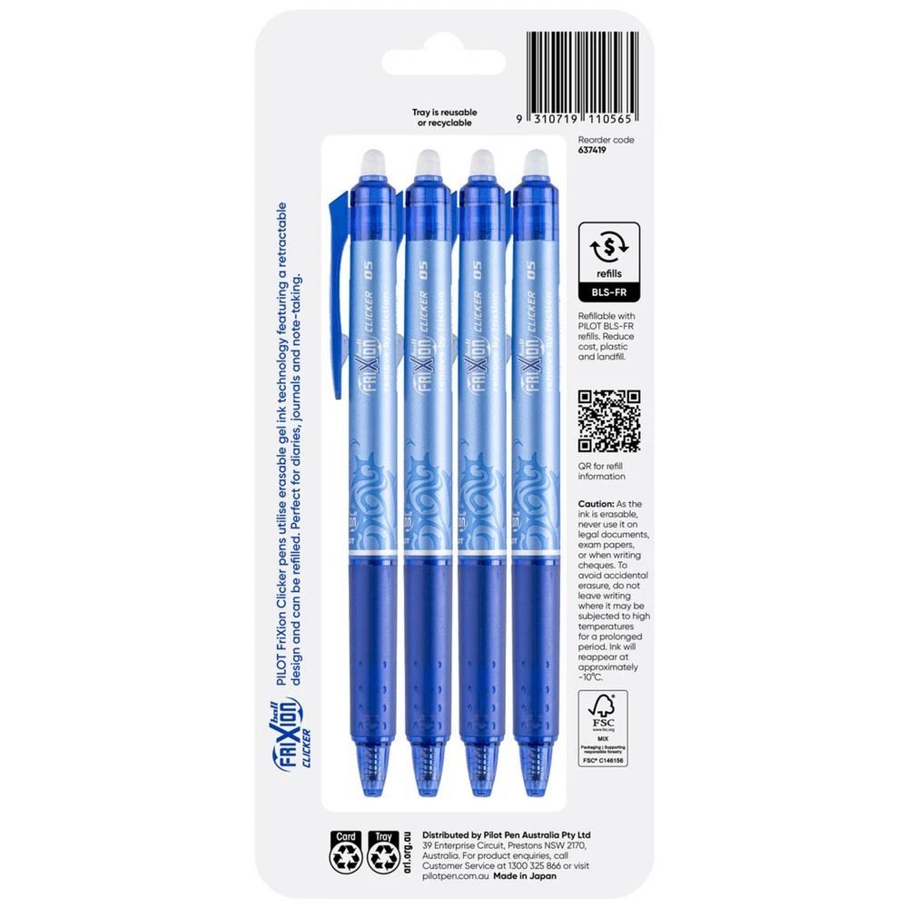 2 PILOT FriXion Clicker Erasable Gel Pen 0.5mm Blue 4Pk, 2 of 9