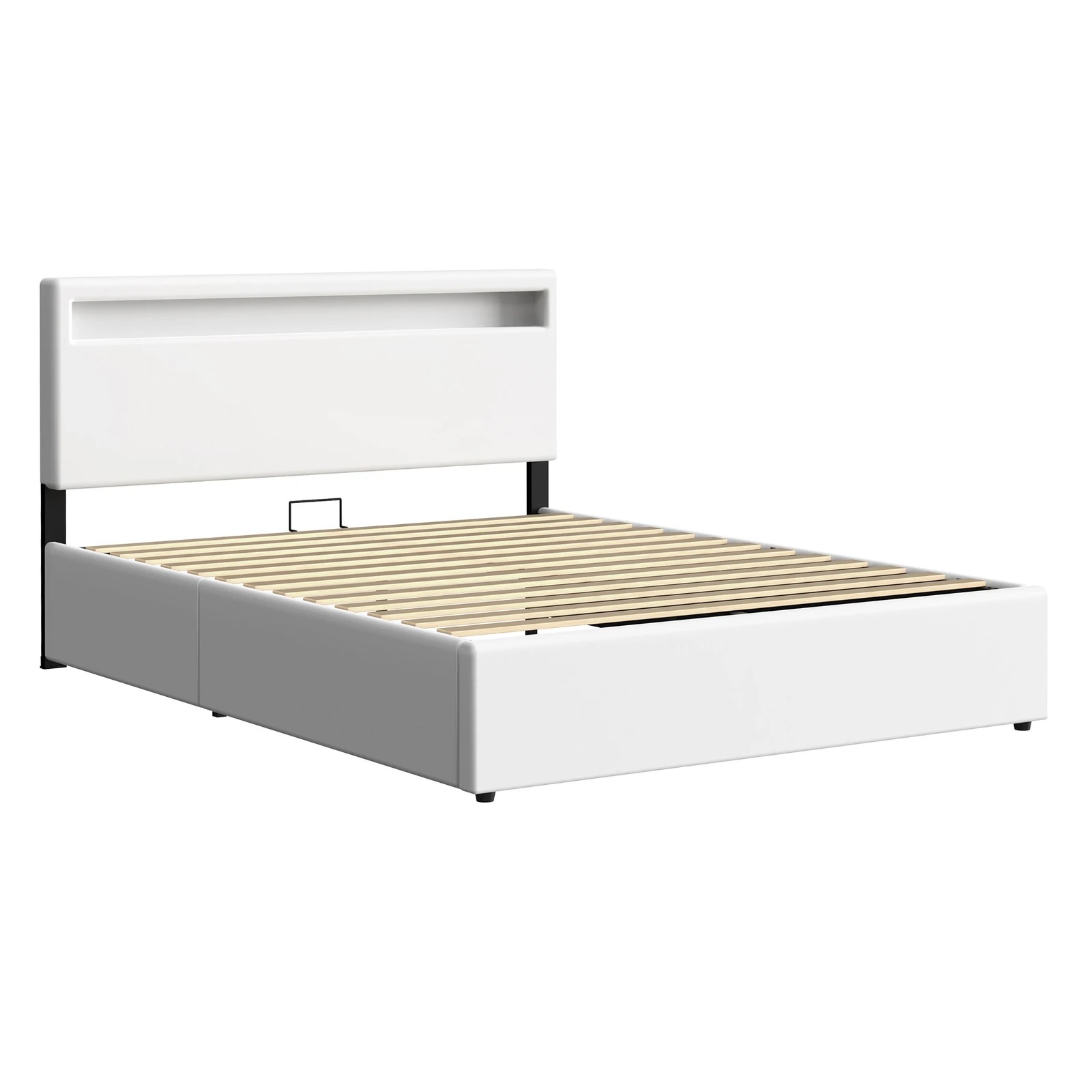 10 Alfordson Bed Frame Double Size RGB LED Gas Lift Storage Base Luchino - White, 10 of 10