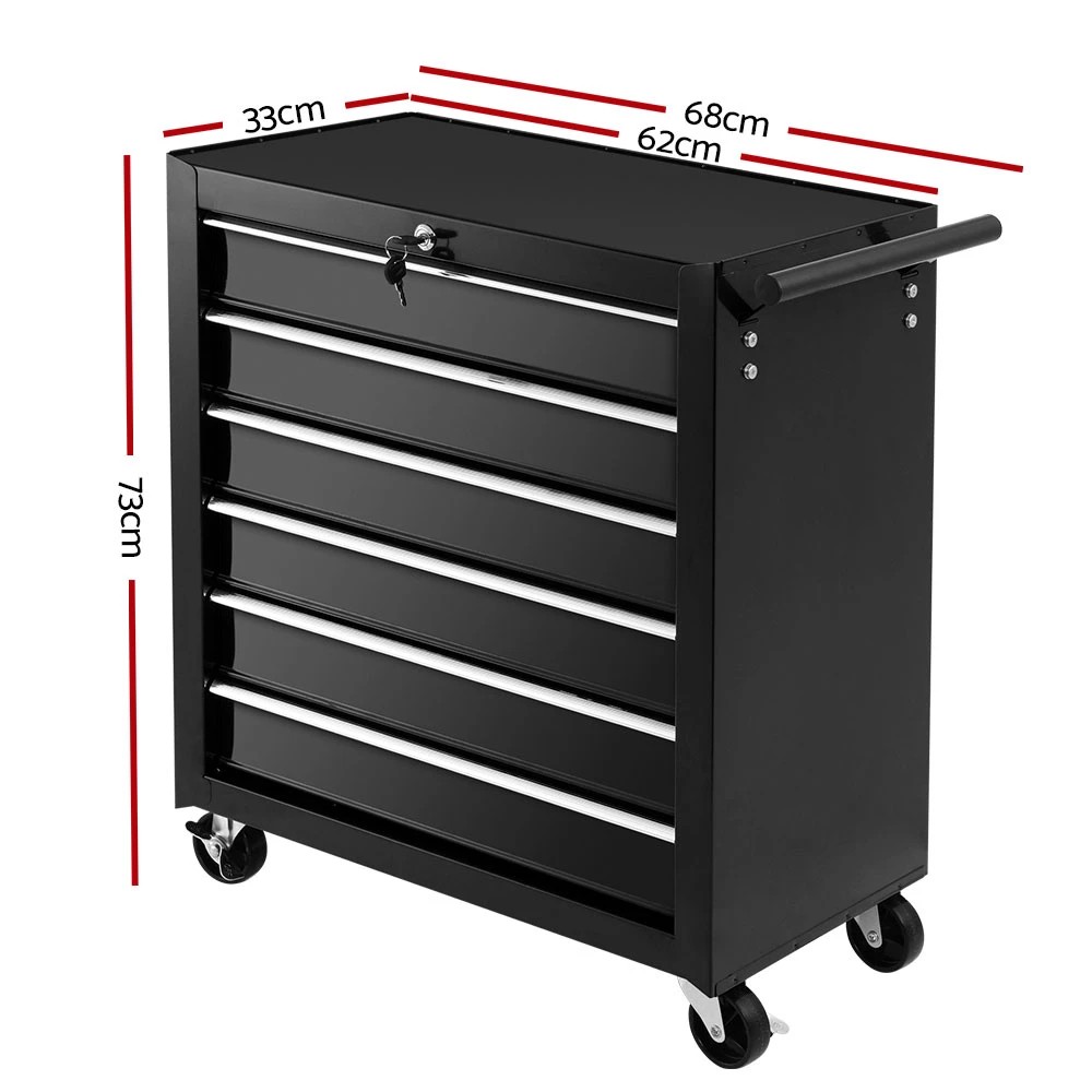 2 Giantz 6 Drawer Tool Box Cabinet Chest Trolley Cart Garage Toolbox - Black, 2 of 7