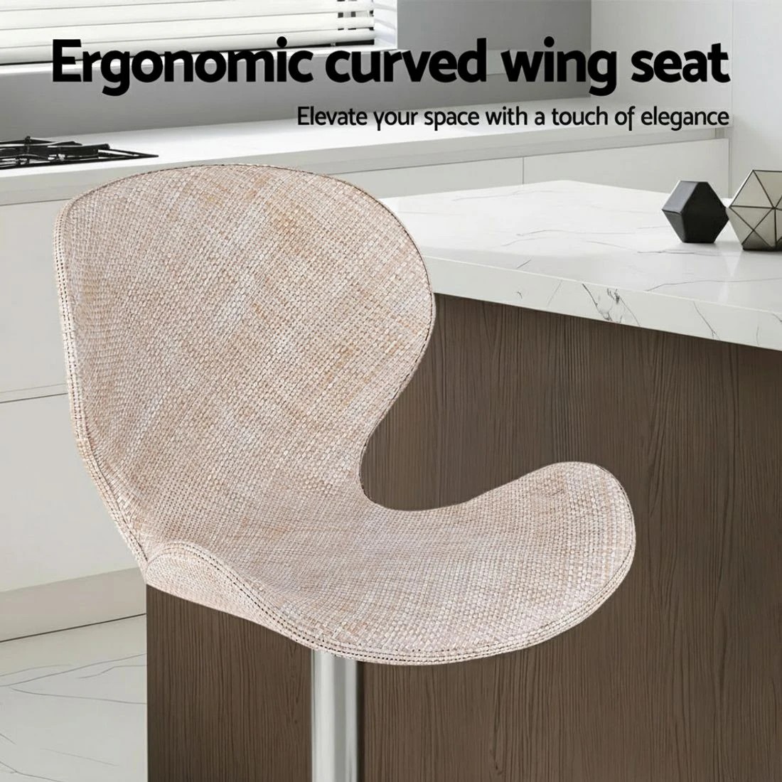 5 Artiss 2x Bar Stools Kitchen Swivel Gas Lift Counter Chair Wing PE Rattan - Beige, 5 of 6