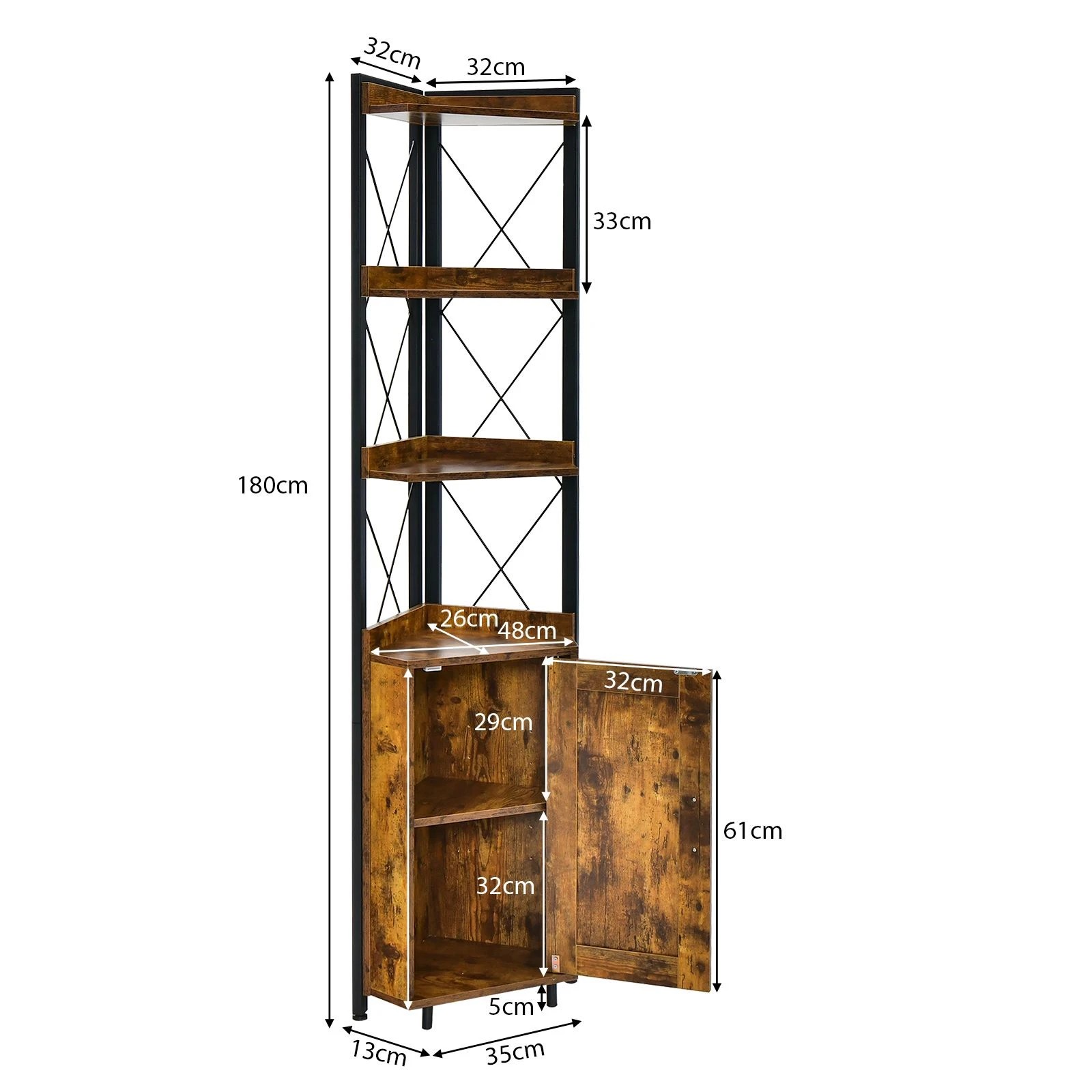 4 Costway Tall Corner Storage Cabinet 3-Tier Display Rack BookShelf, 4 of 5