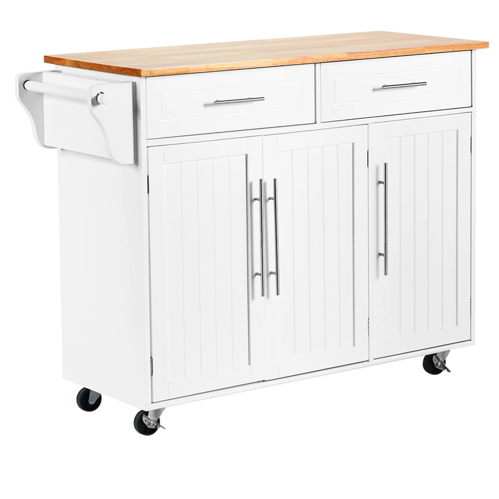1 Costway Large Kitchen Island Trolley w/Towel Rack White, 1 of 5