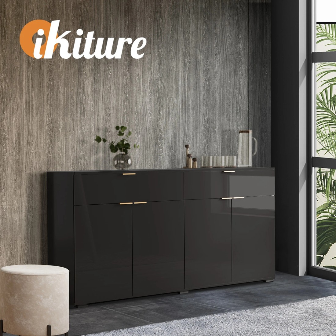 5 Oikiture Sideboard Buffet High Gloss
 - Black, 5 of 10