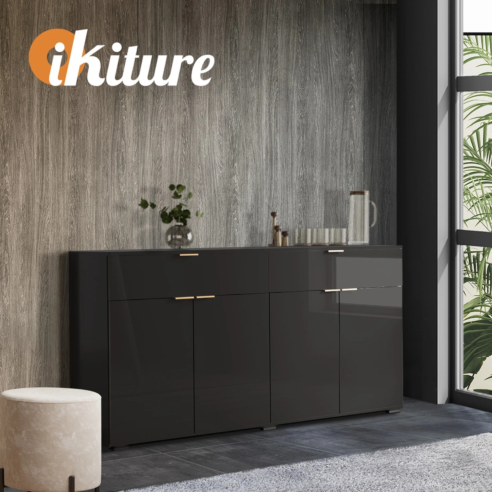 5 Oikiture Sideboard Buffet High Gloss
 - Black, 5 of 10