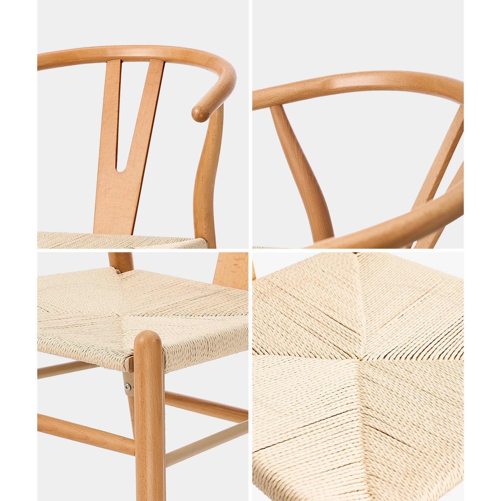 4 Oikiture Set of 4 Wooden Dining Chair Cafe Lounge Seat Wishbone Shaped Chair - Natural, 4 of 8