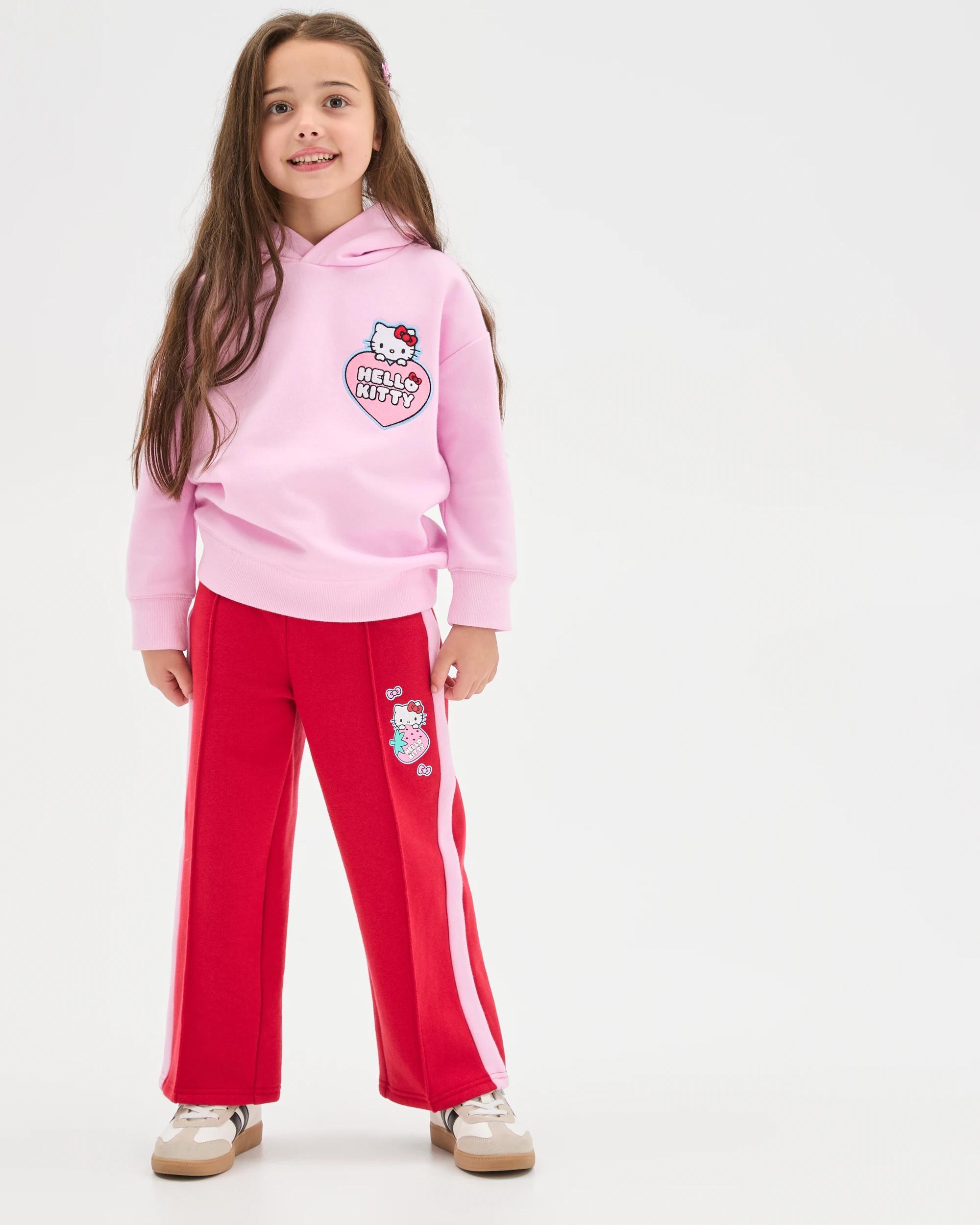 1 Hello Kitty Australian Cotton Blend Fleece Trackpants RED/PINK STRIP, 1 of 6