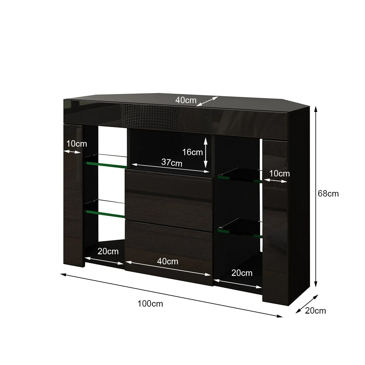 5 Ausway Modern TV Cabinet Storage Unit 2 Drawers High Gloss LED Lighted, 5 of 8