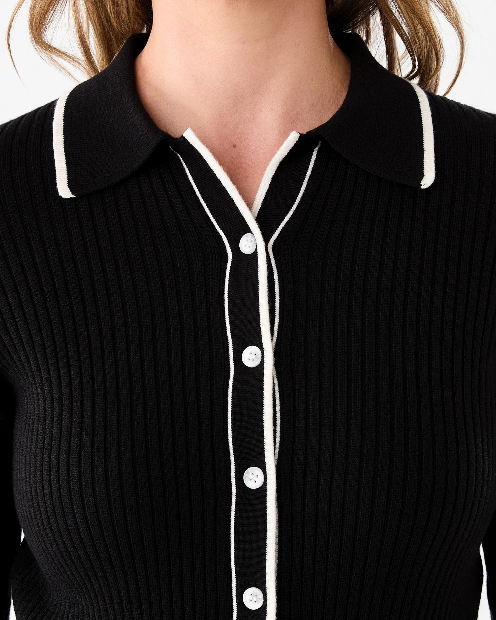 5 Long Sleeve Tipped Polo Top Black, 5 of 7