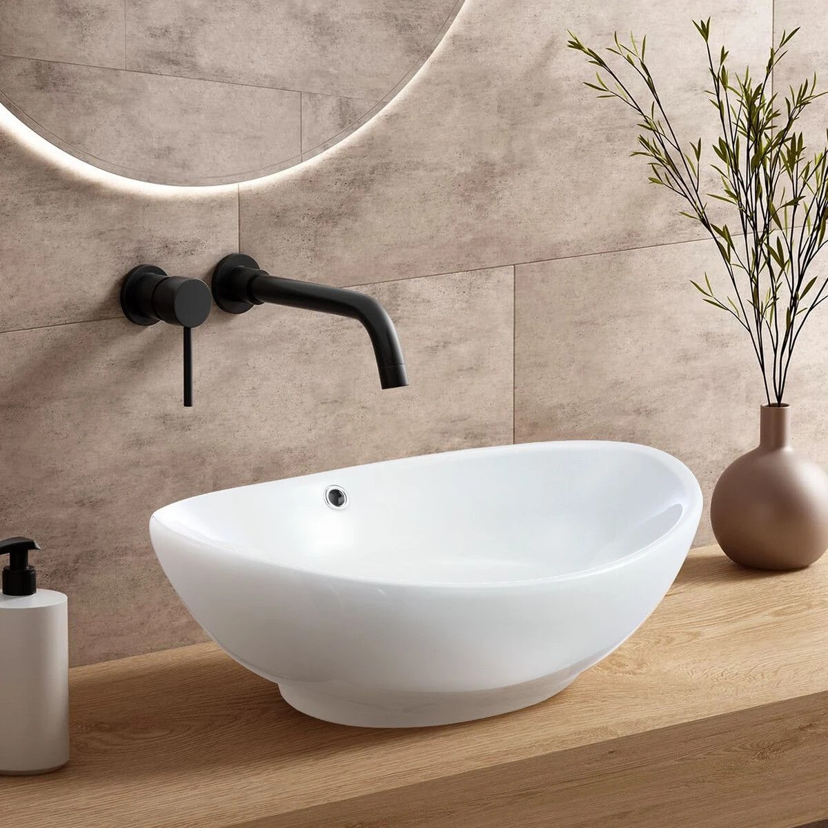 4 LUXSUITE Bathroom Vessel Sink Oval Basin Above Counter Hand Wash Bowl Vanity Washing Ceramic Countertop Modern White, 4 of 7