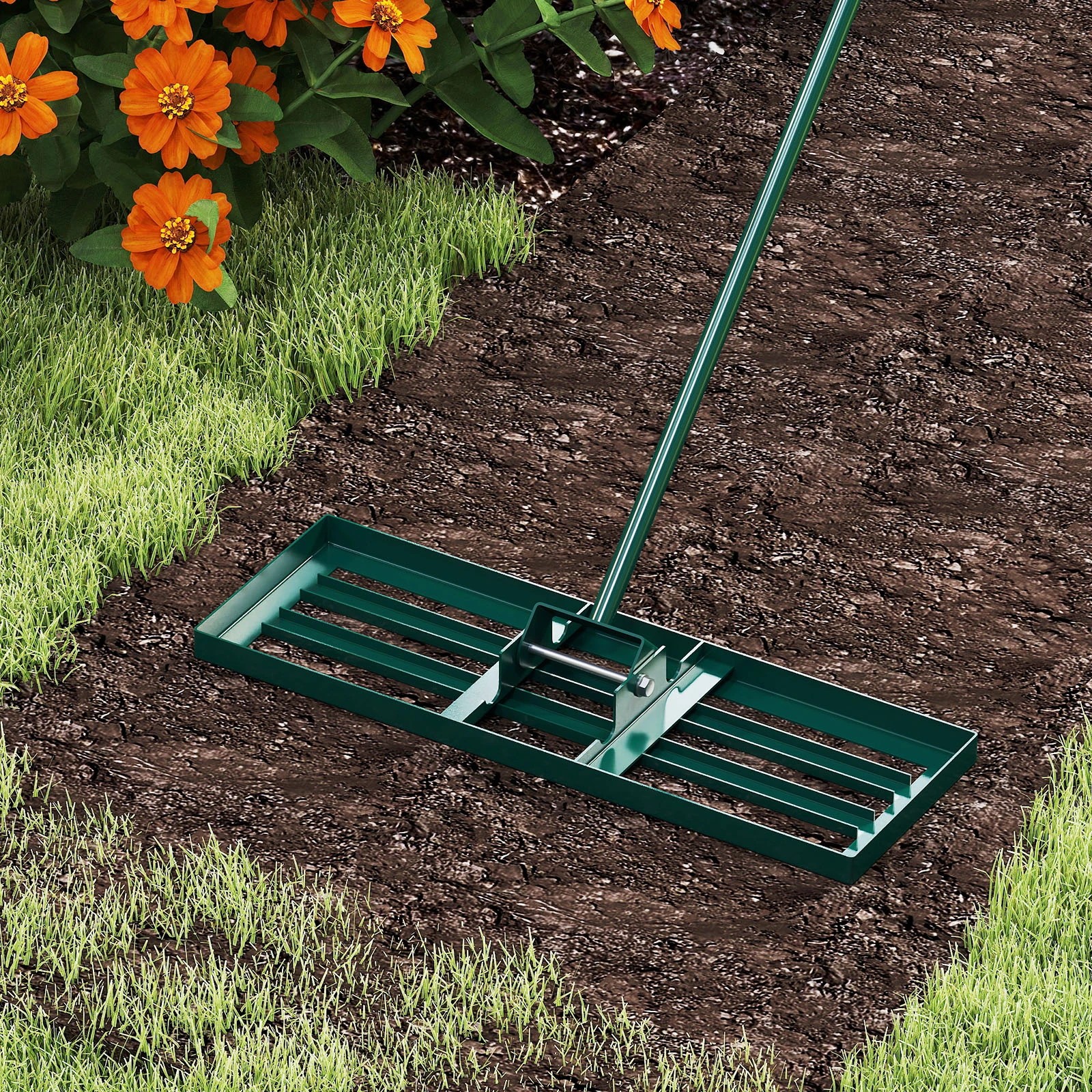 2 Costway 75x25cm Lawn Leveling Rake Heavy-duty Ground Level Tool Garden & Golf Course Farm - Green, 2 of 3