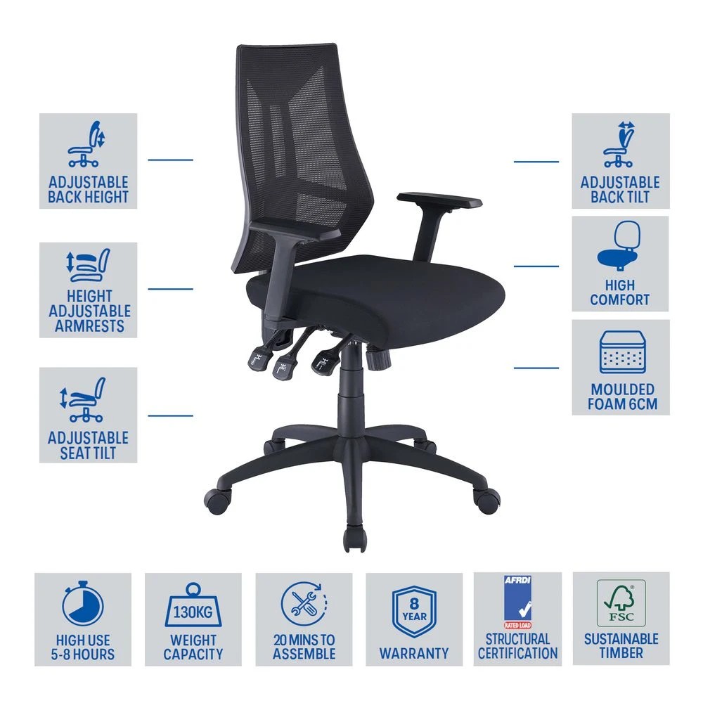 2 Doncaster Ergonomic High Back Chair Black Ergonomic Chairs and Desk Chairs, 2 of 10