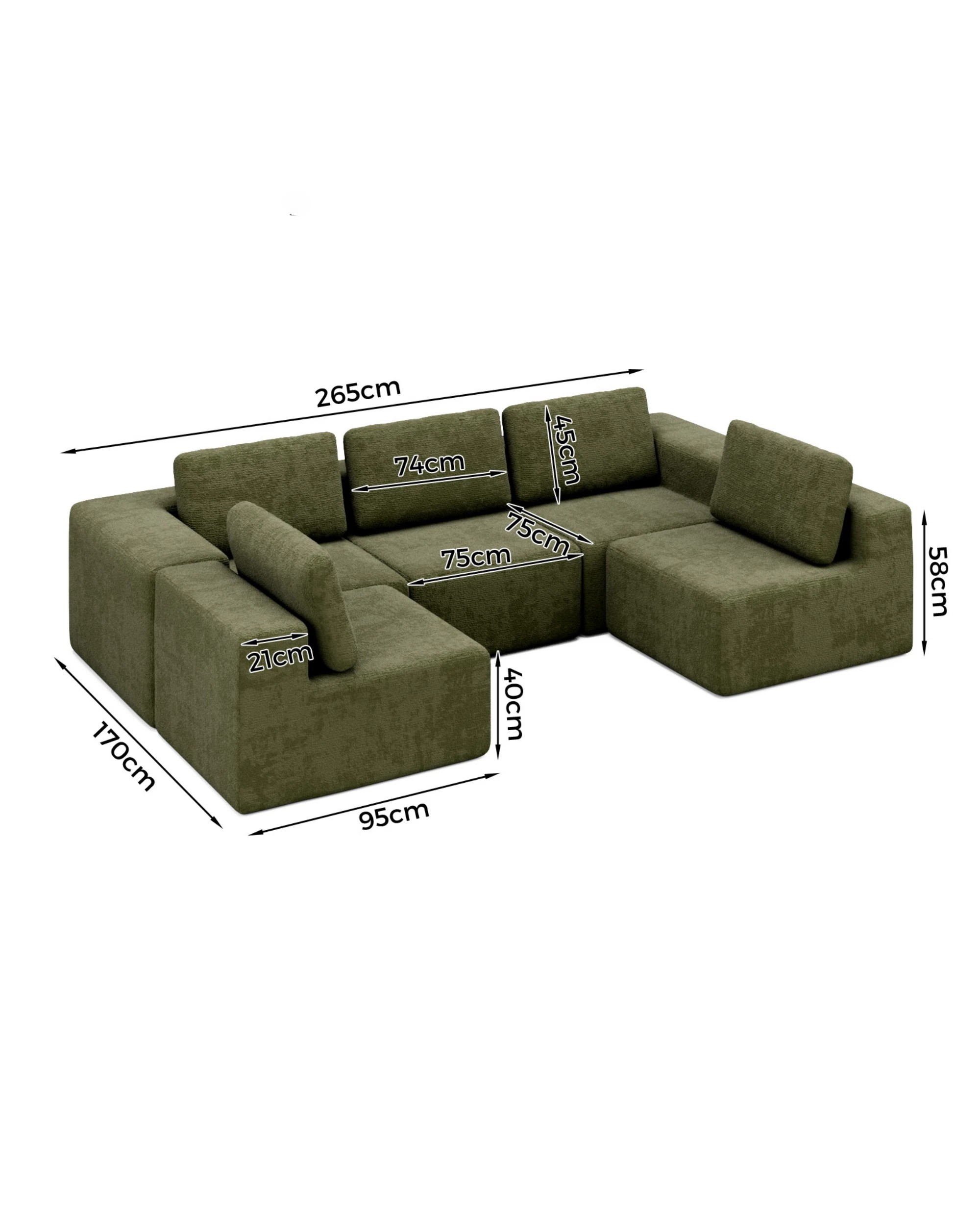 8 Advwin 415cm 5 Seater Sofa Modern Modular Sectional Couch No Assembly - Green, 8 of 10
