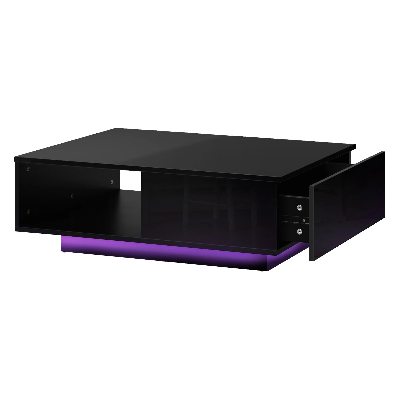 1 Oikiture Coffee Table Led Light High Gloss Storage Drawer Modern
 - Black, 1 of 10