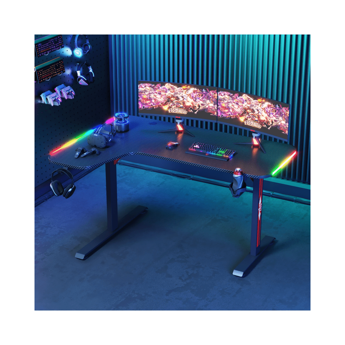 3 Advwin 160cm L Shaped Gaming Desk Rgb Led Light Computer Desk Black, 3 of 9