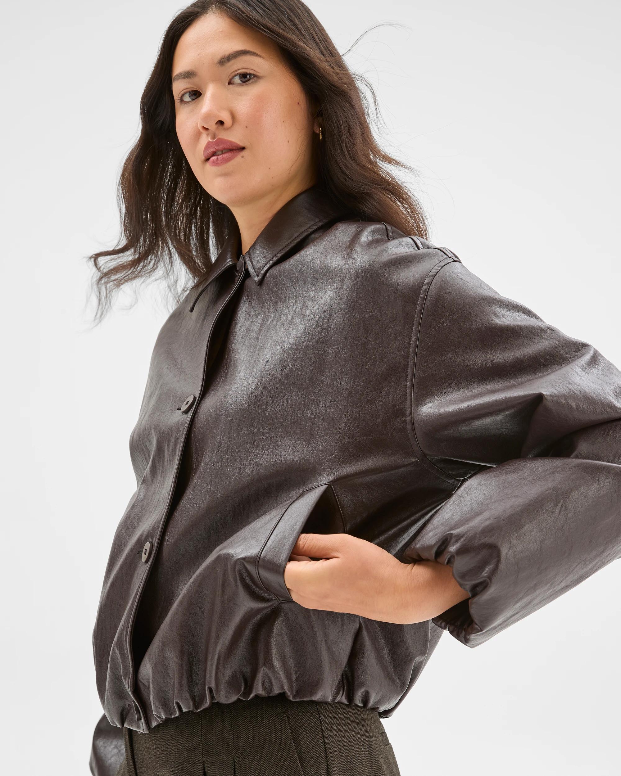 4 Preview PU Bubble Hem Bomber Jacket TRUFFLE, 4 of 10