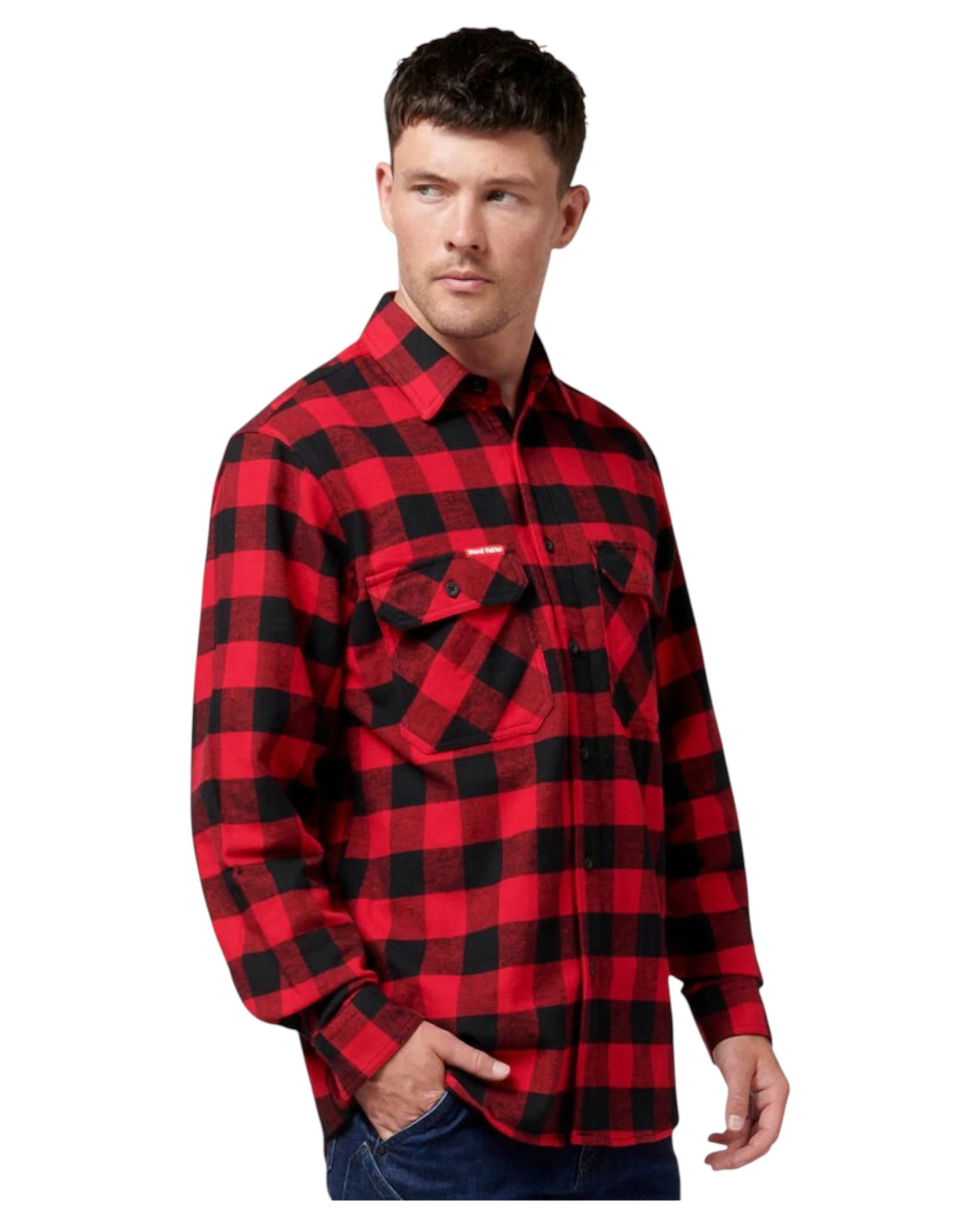 3 Hard Yakka Mens Foundation New Check Flannel Shirt Red RED CHECK, 3 of 6