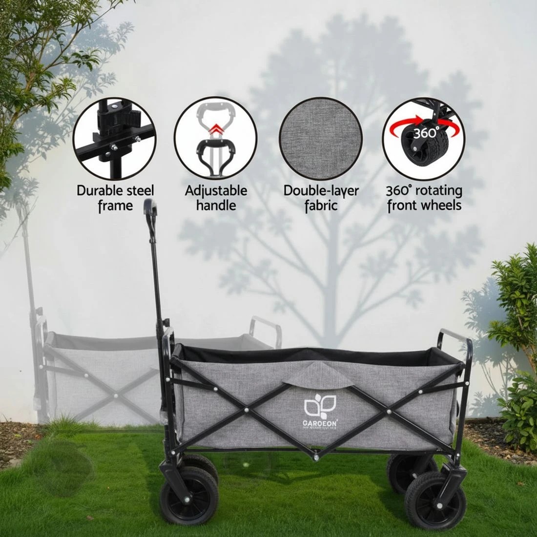 4 Gardeon Garden Cart with Cargo Net - Grey, 4 of 5