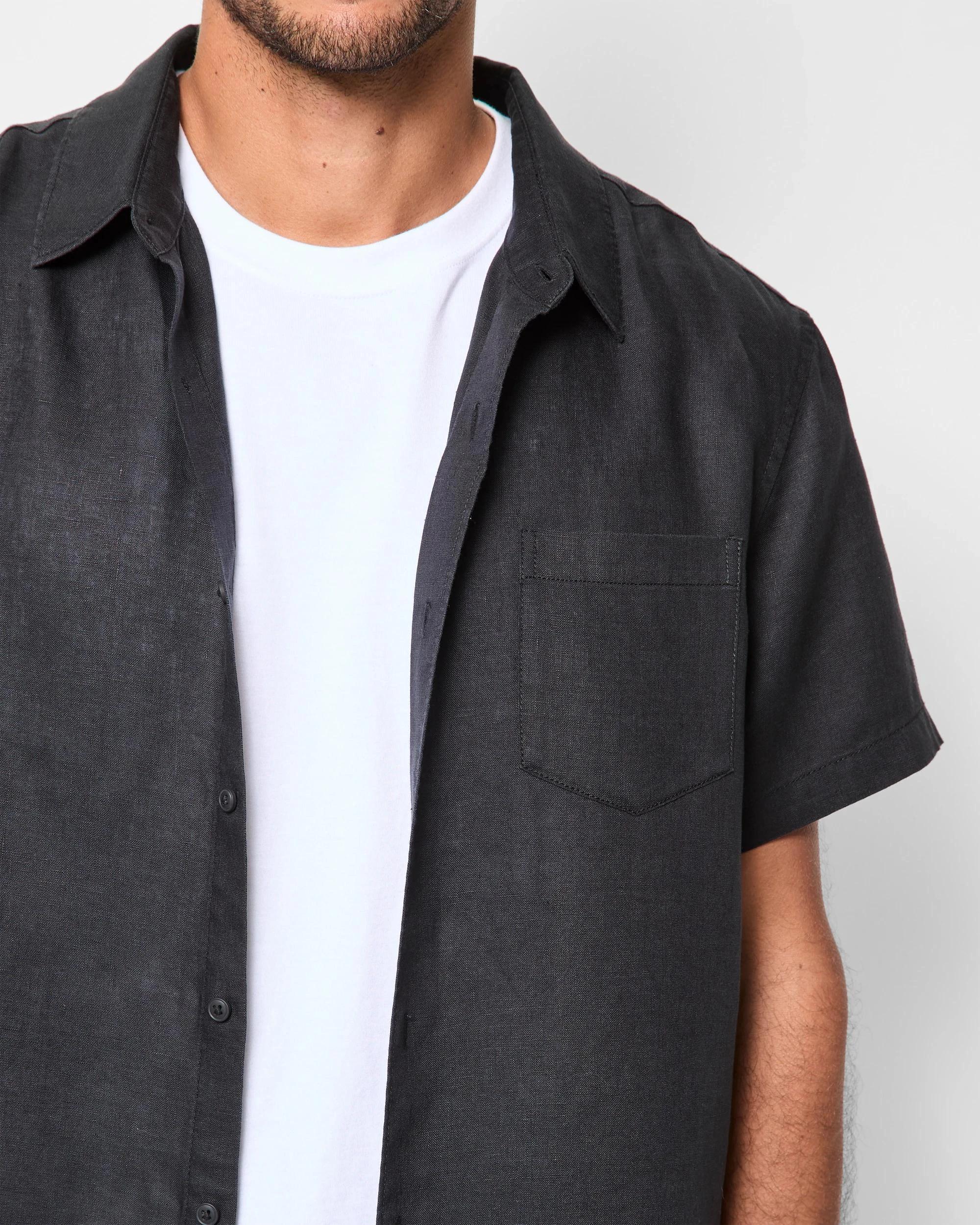 5 Target Man European Linen Short Sleeve Shirt BLACK, 5 of 7