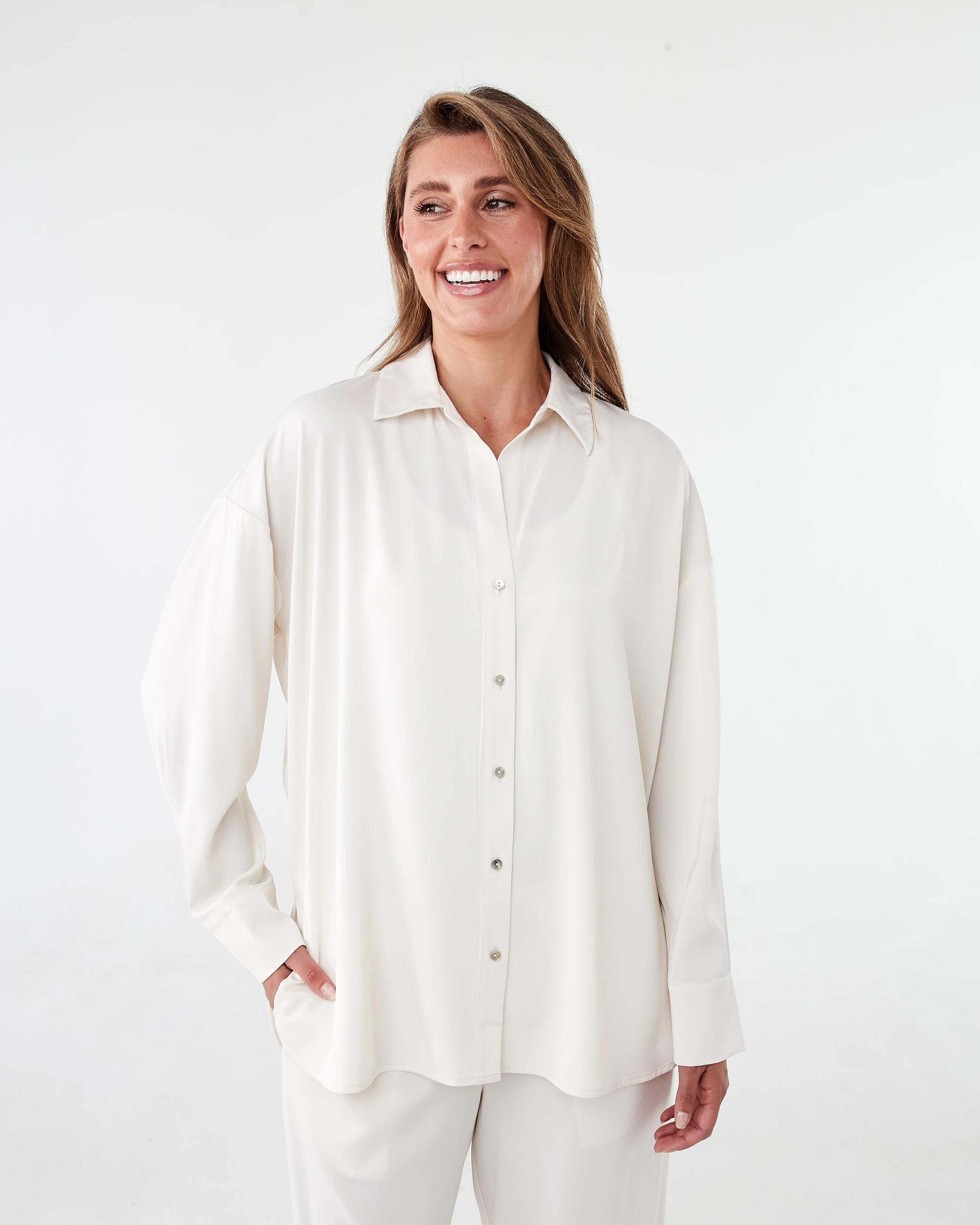 3 Long Sleeve Oversized Satin Shirt Vanillaoat, 3 of 10