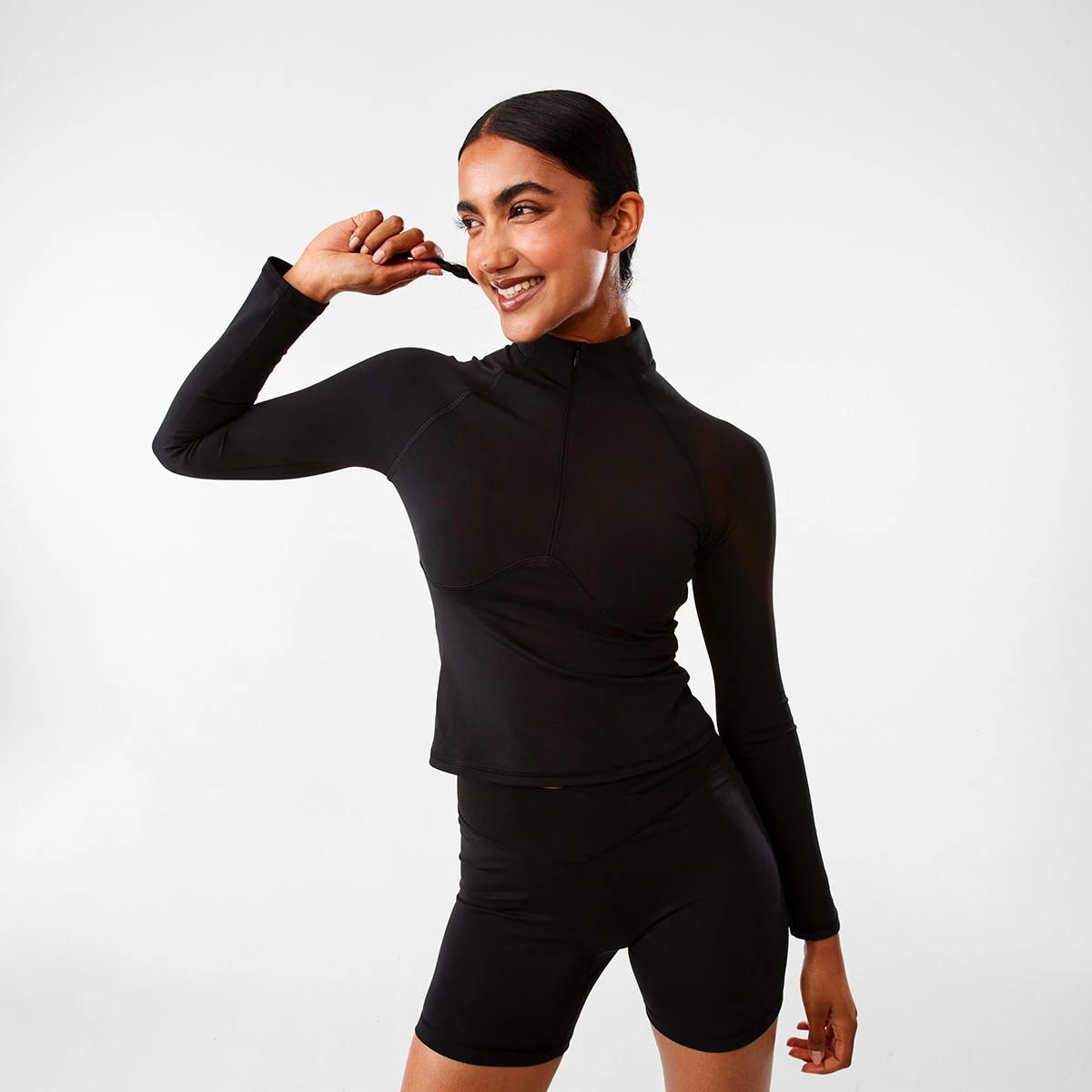 1 Active Womens Long Sleeve 1/4 Zip Ultrasoft Top BLACK, 1 of 10