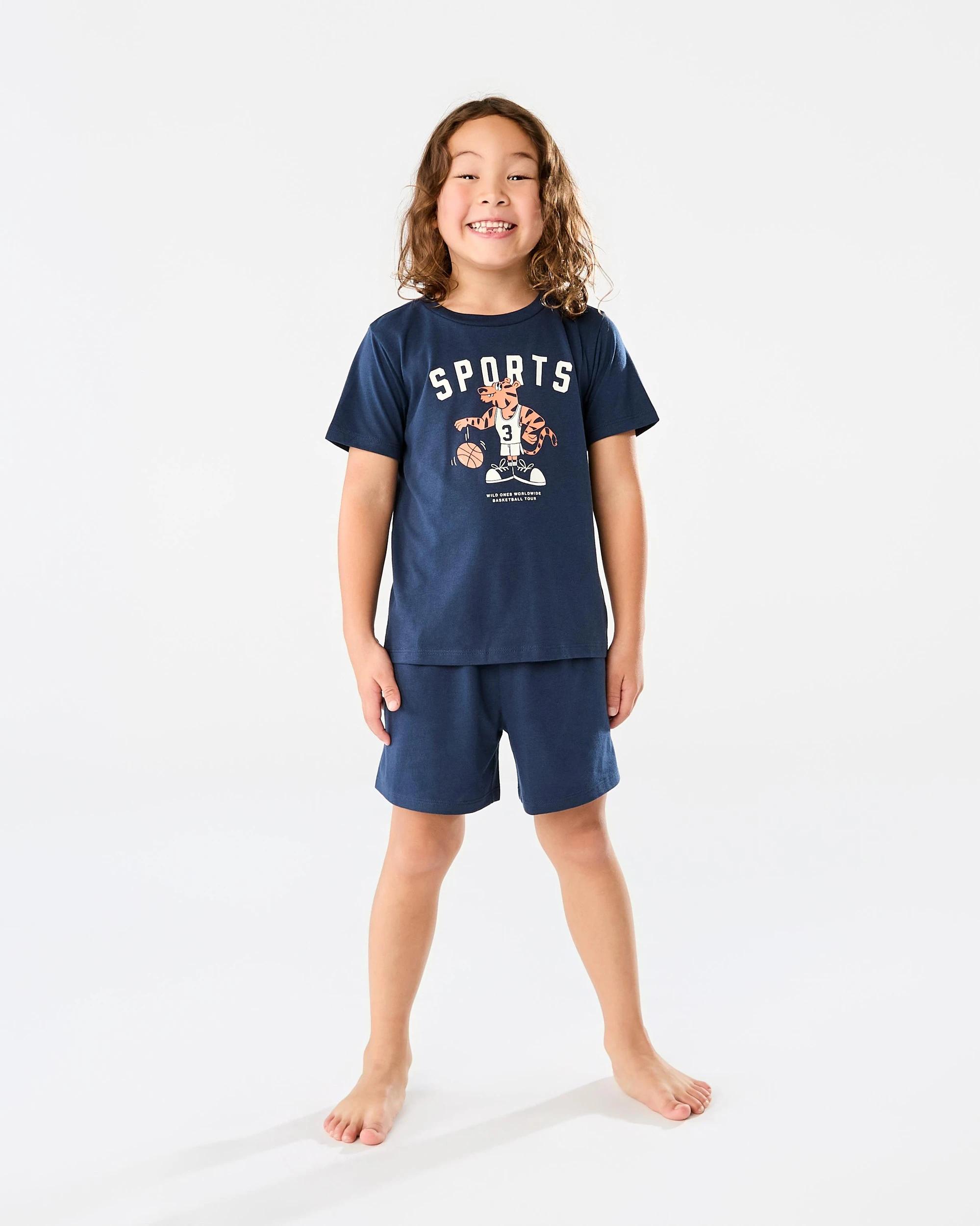 1 Short Sleeve Knit Pyjama Set Nvy Tiger, 1 of 9