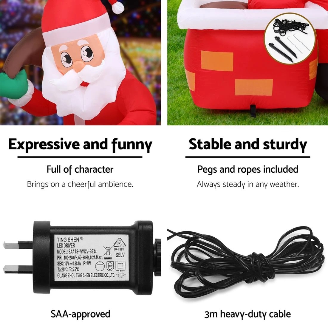7 Jingle Jollys Christmas Inflatable Santa Illuminated Decorations Durable Space Saving Modern Decor Easy Assembly - Multi, 7 of 7