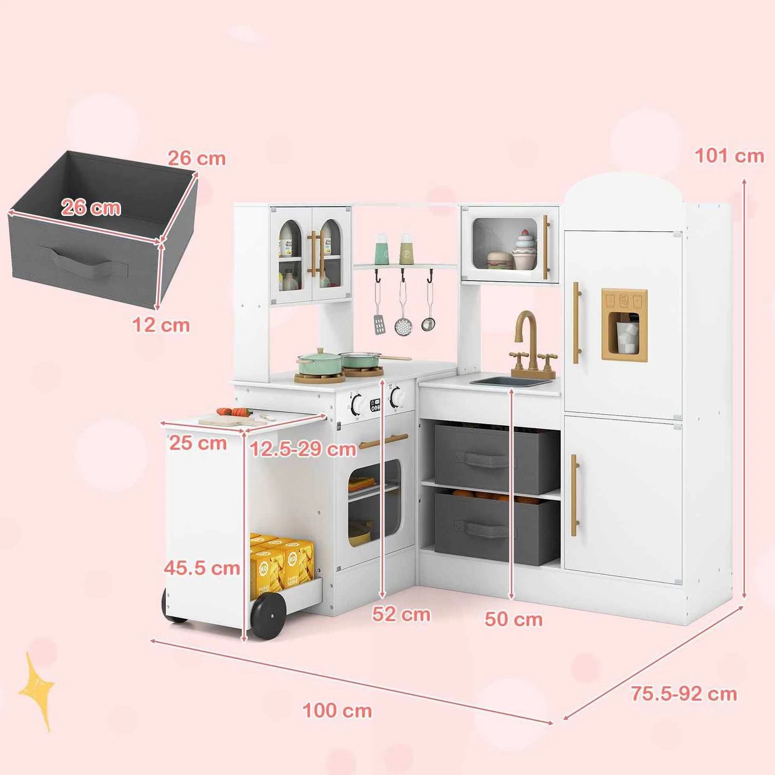 2 Costway Corner Kitchen Playset Pretend Play Kitchen Wooden Kitchen Toy Set - White, 2 of 2