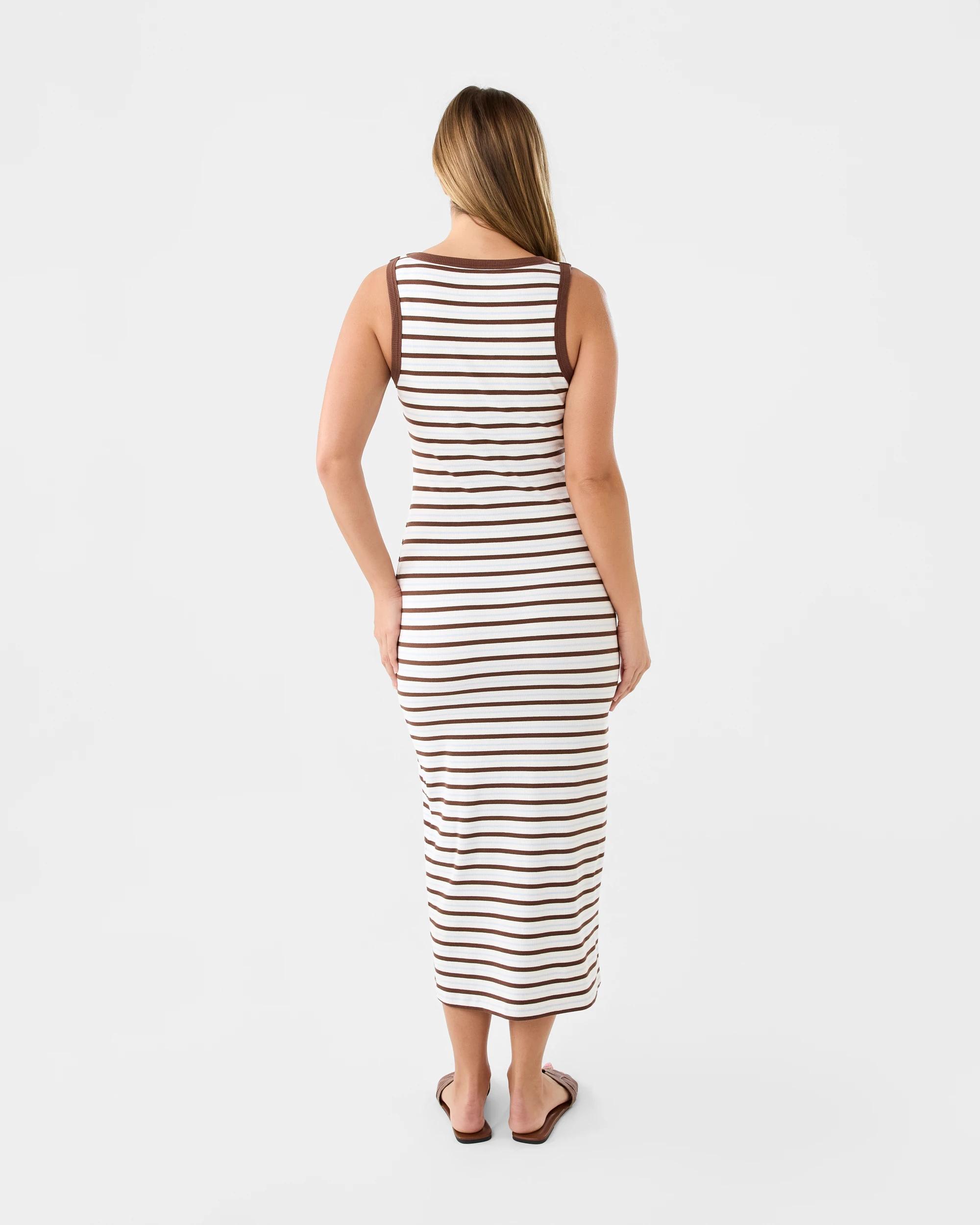 3 Sleeveless Padded Rib Scoop Midi Dress Sum Cocoa, 3 of 6