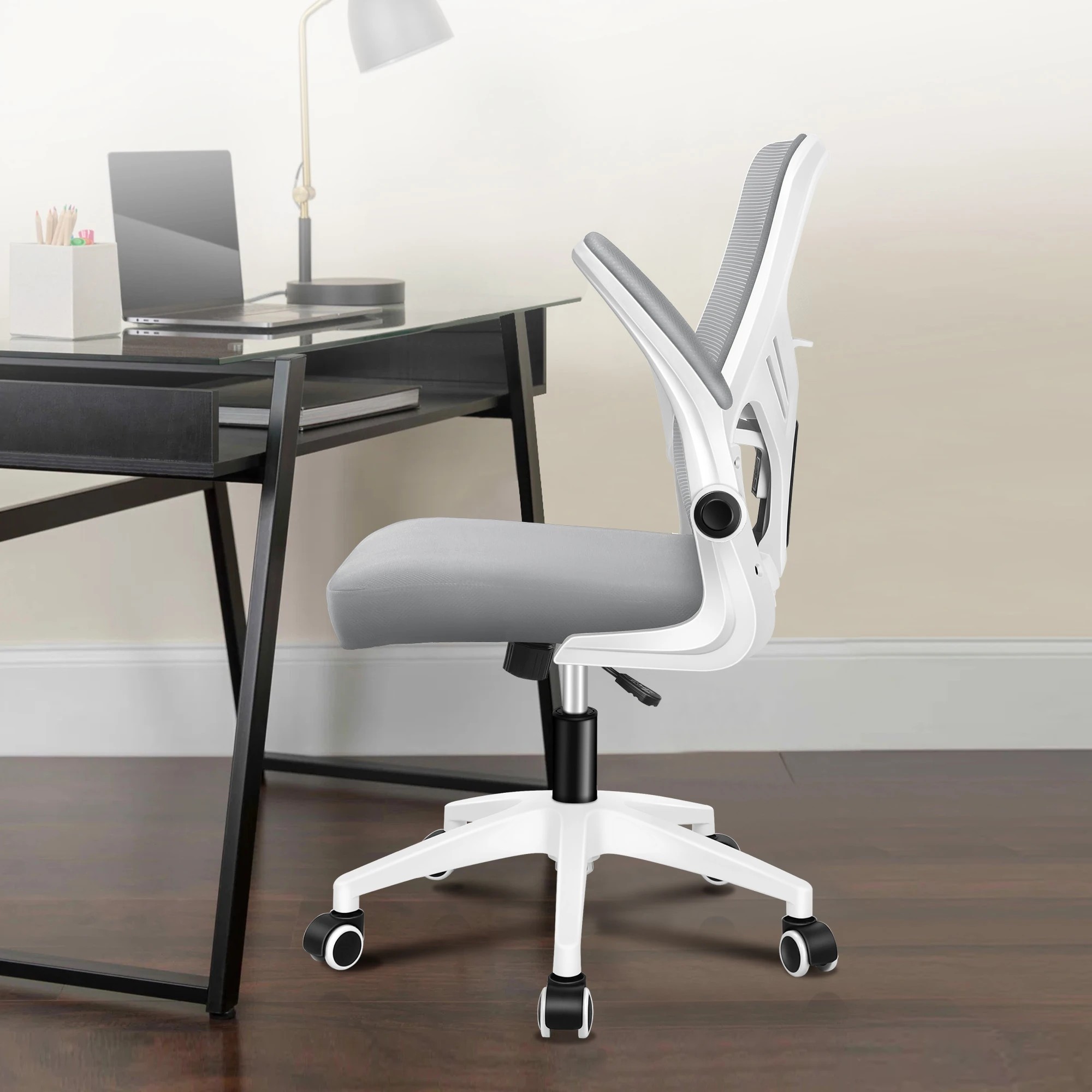 3 Alfordson Mesh Office Chair Executive Tilt Fabric Seat Computer Racing Work Seat - White Grey, 3 of 10