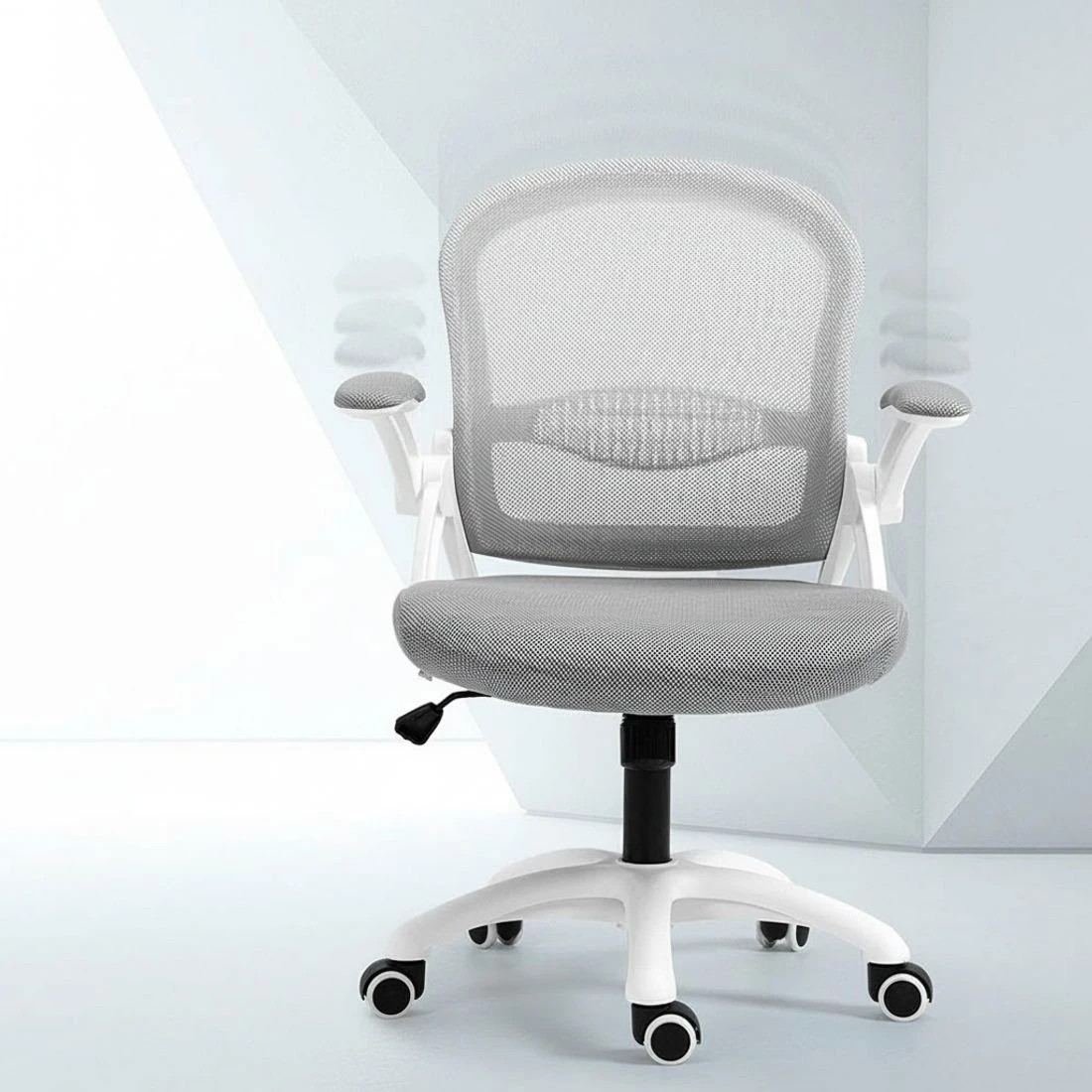 4 Artiss 2x Mesh Office Chair w/ Flip Up Arms Computer Desk Chair Mid Back - Grey, 4 of 6
