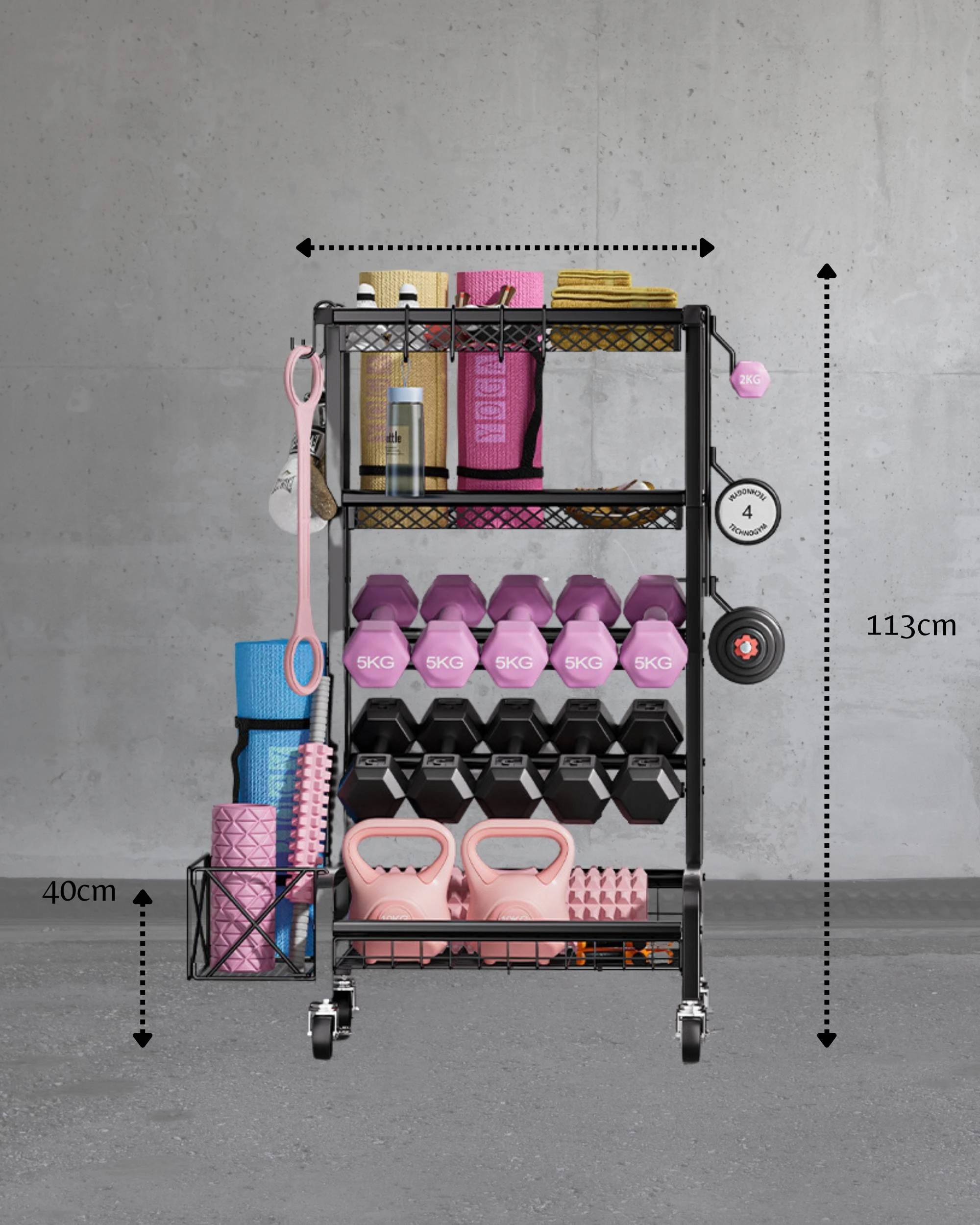 3 Social Hike Gym Equipment Storage Rack on Wheels - Dumbbells Weights Stand, 3 of 3