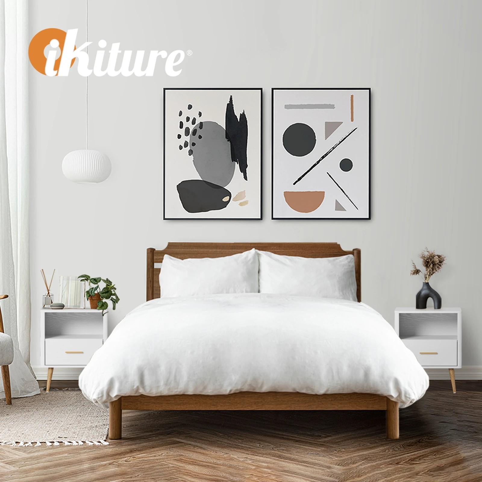 5 Oikiture Bedside Table 1 Drawer Open Shelf Side End Tables Nightstand
 - White, 5 of 10