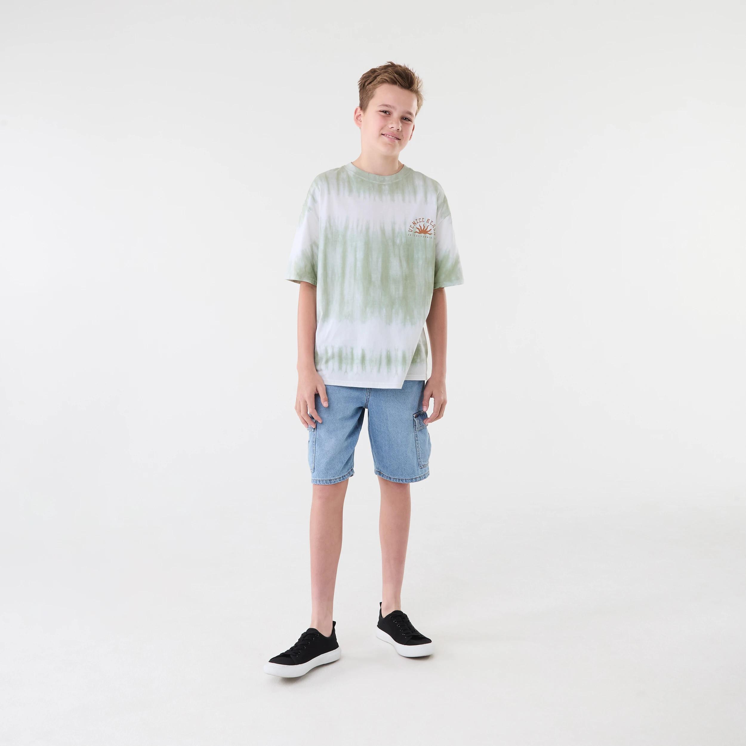 6 Short Sleeve Oversized Tie Dye T-shirt VENICE BEACH SUNSET AQUA GREY, 6 of 7