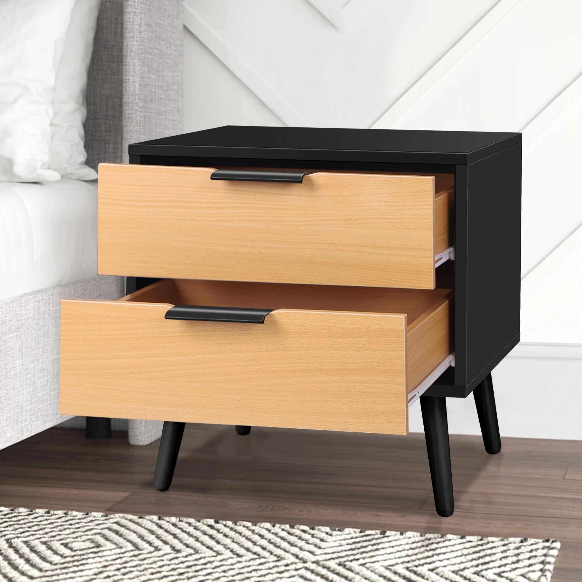 7 Alfordson Bedside Table Nightstand Side Storage Cabinet Scandinavian - Black, 7 of 10