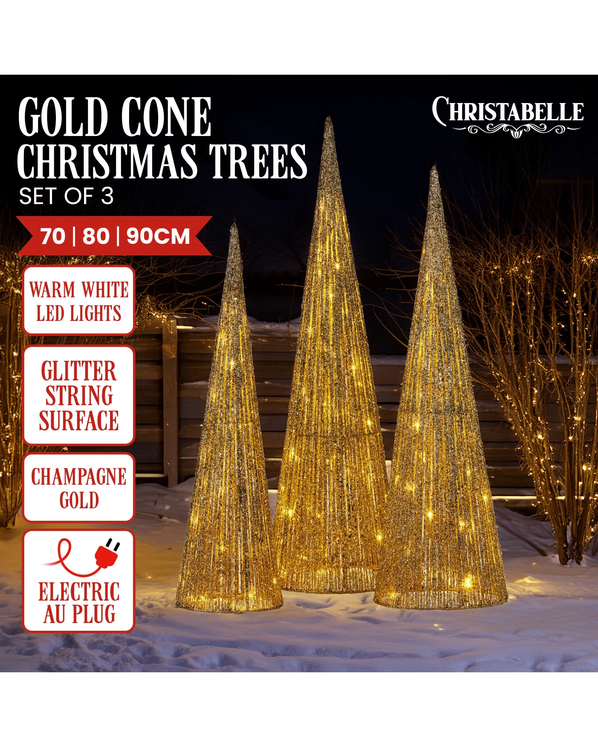 7 Christabelle 3pc Christmas Tree Indoor Outdoor Display Decoration Led Lights Front Yard Lawn Statue Ornament, 7 of 7