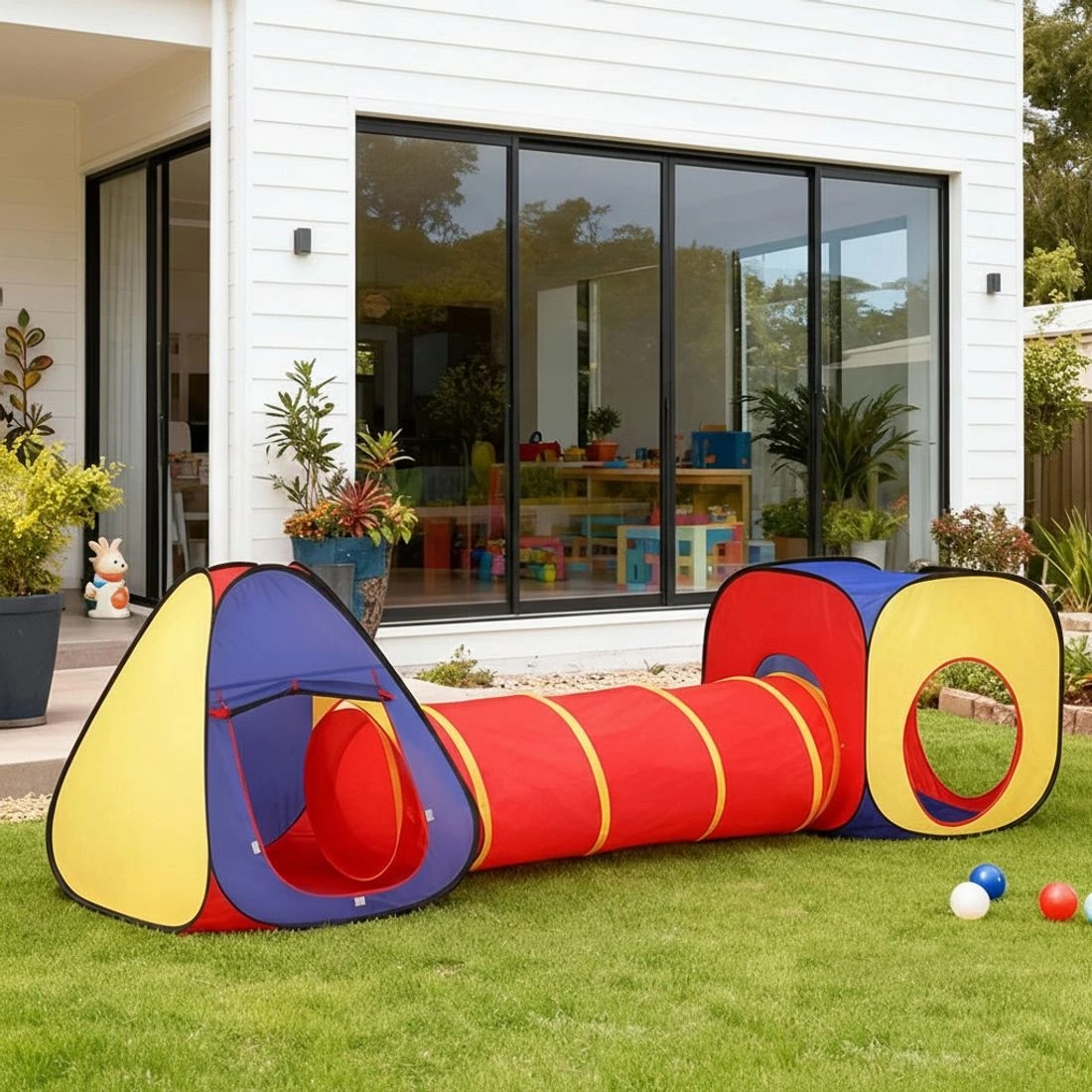 6 Keezi Kids Playhouse Play Tent Pop Up Teepee Castle Crawl Tunnel Outdoor Indoor Toys Children Gift - Multi, 6 of 8