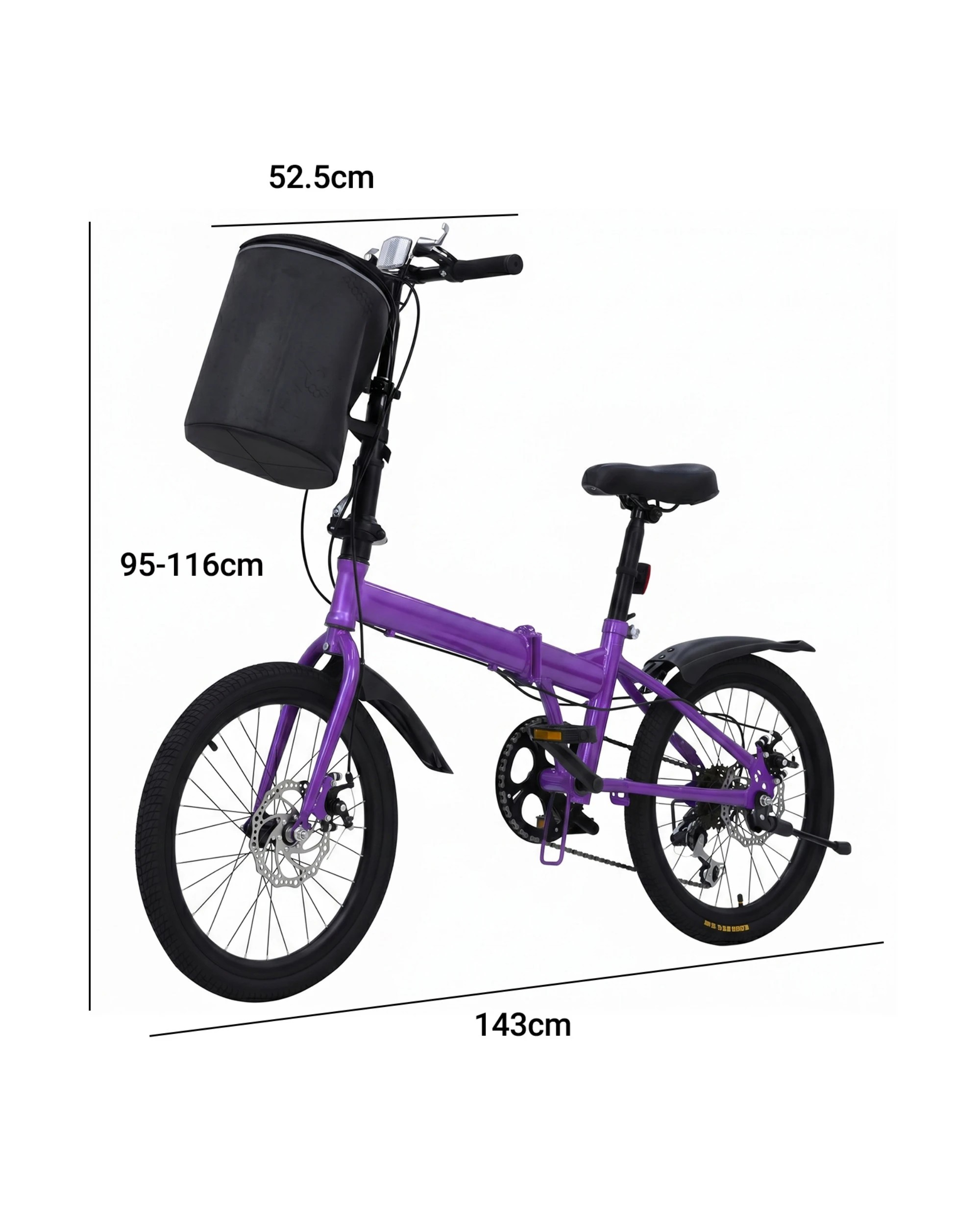 4 Advwin 20" Folding Bicycle with Shimano 6-Speed Front & Rear Reflectors   for Adults - Purple, 4 of 7