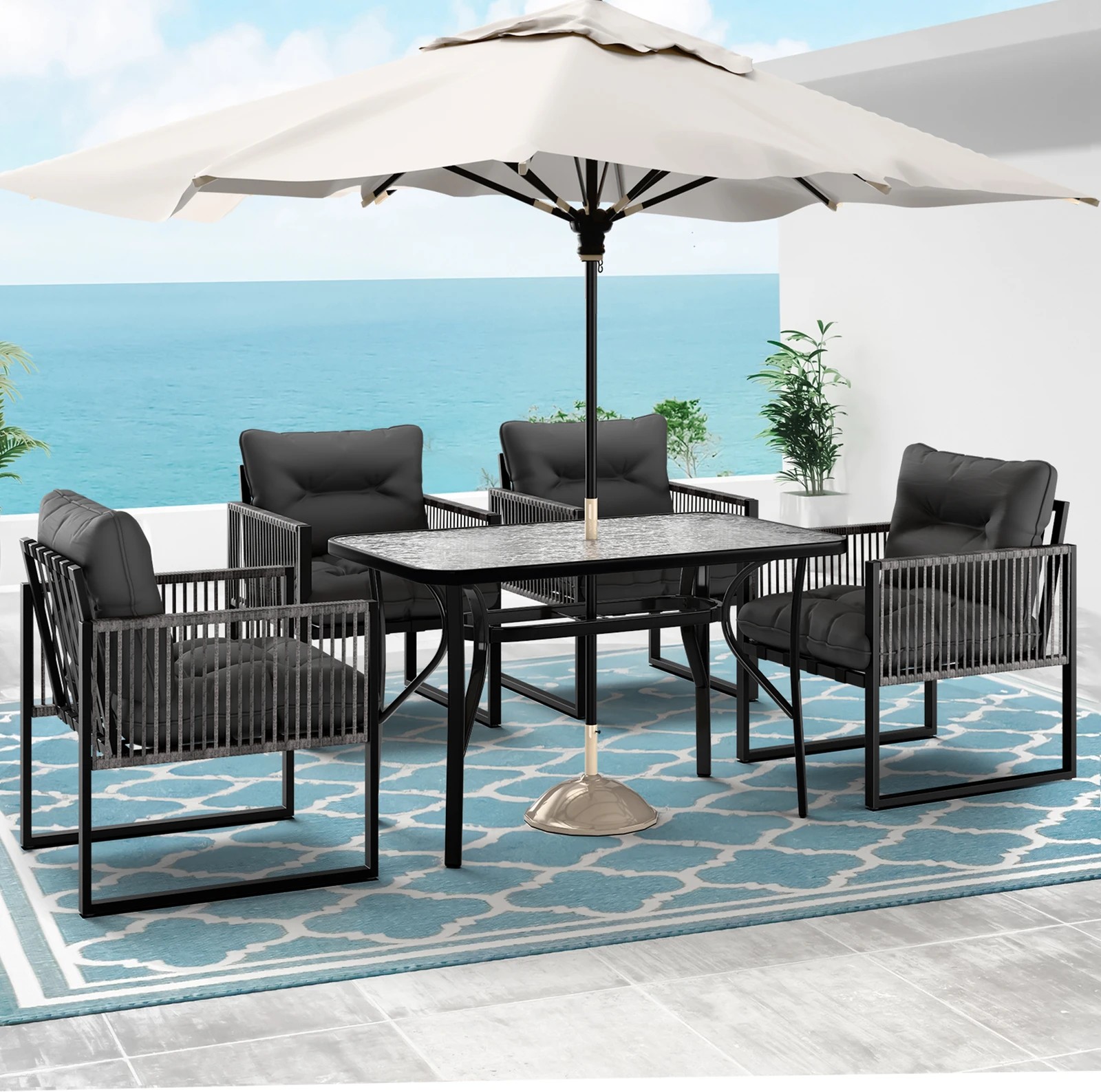 3 Alfordson Outdoor Dining Table Lounge Chairs Set Glass Patio Furniture Wicker - Grey, 3 of 10