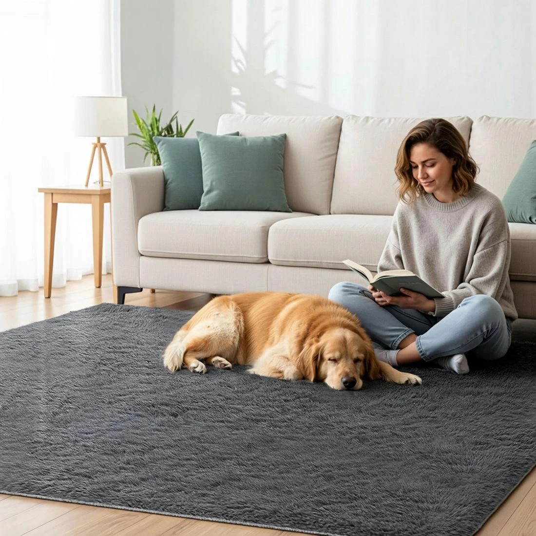 4 Artiss Floor Rug 200x230cm Plush Area Shaggy Rug Living Room Bedroom Carpet - Grey, 4 of 9