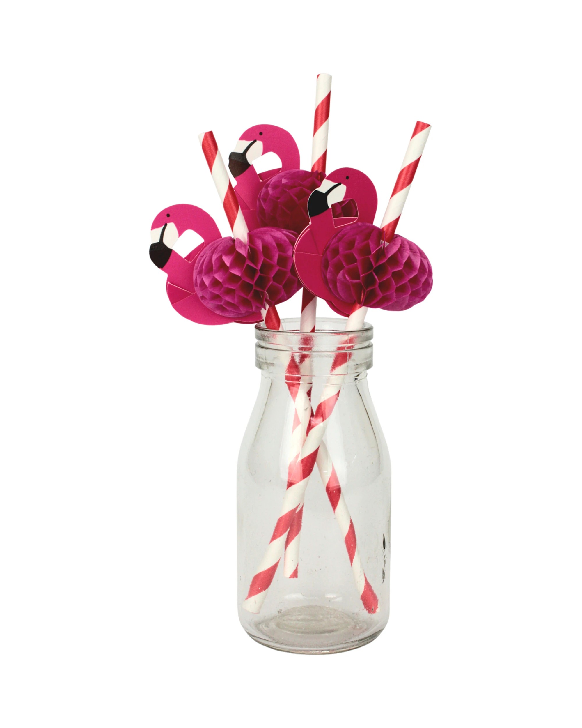1 Partyrama Pink Flamingo Honeycomb Paper Straws Pack of 10 - Pink and White, 1 of 2