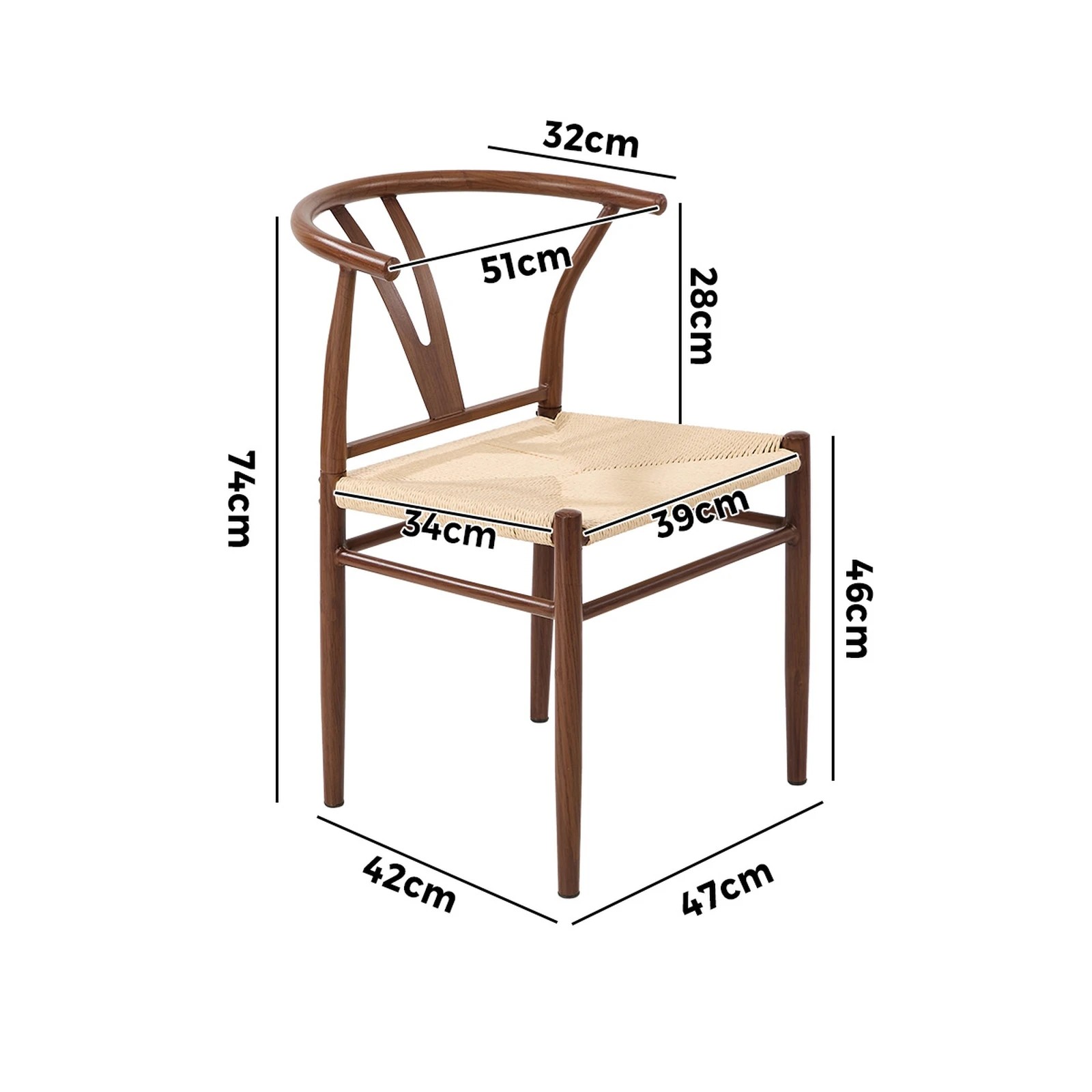 2 Oikiture 2x Dining Chair Metal Hans Wegner Chair Wishbone Cafe Lounge -Walnut, 2 of 9
