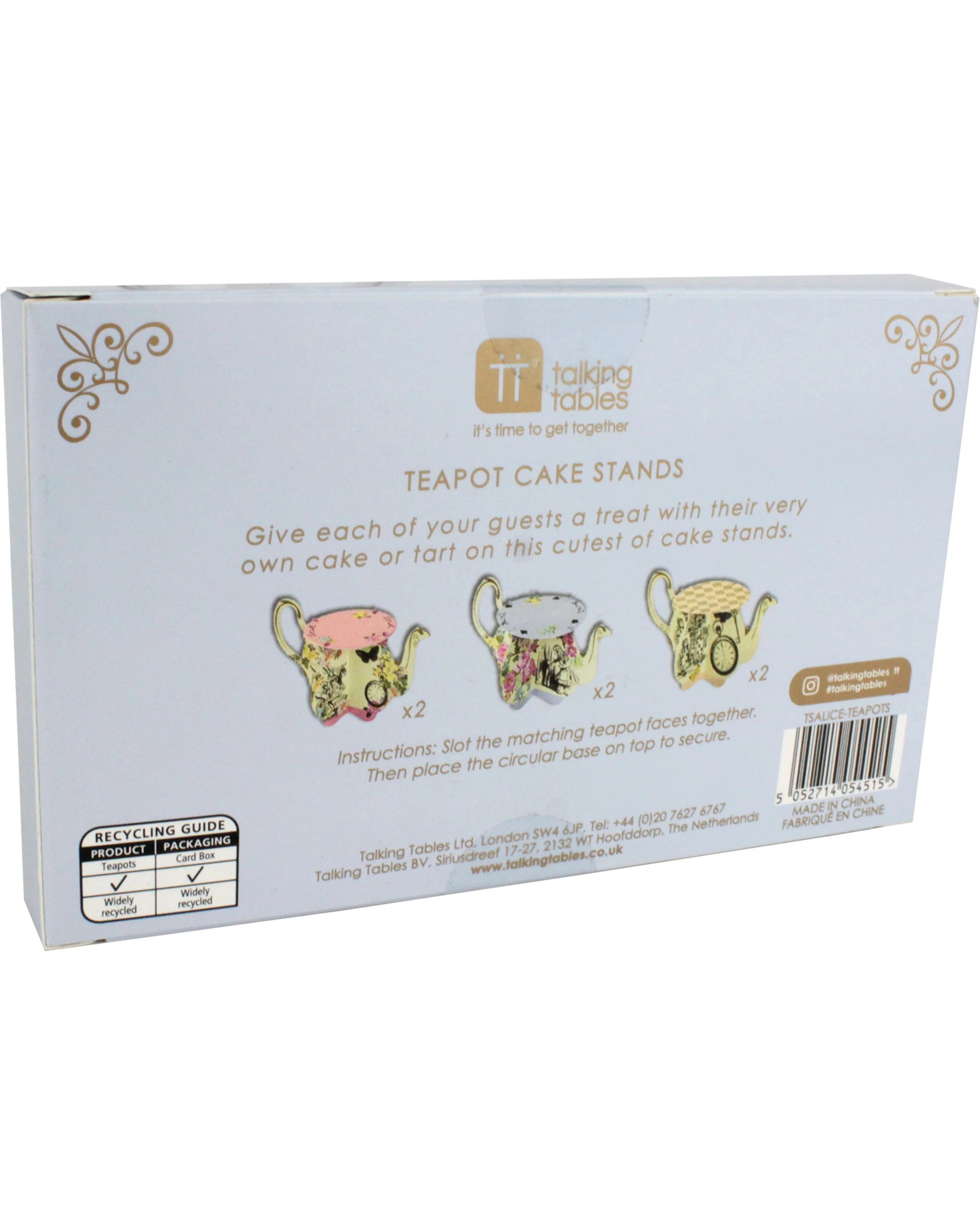 4 Talking Tables Alice In Wonderland Teapot Cupcake Stands Pack of 6 - Assorted, 4 of 4