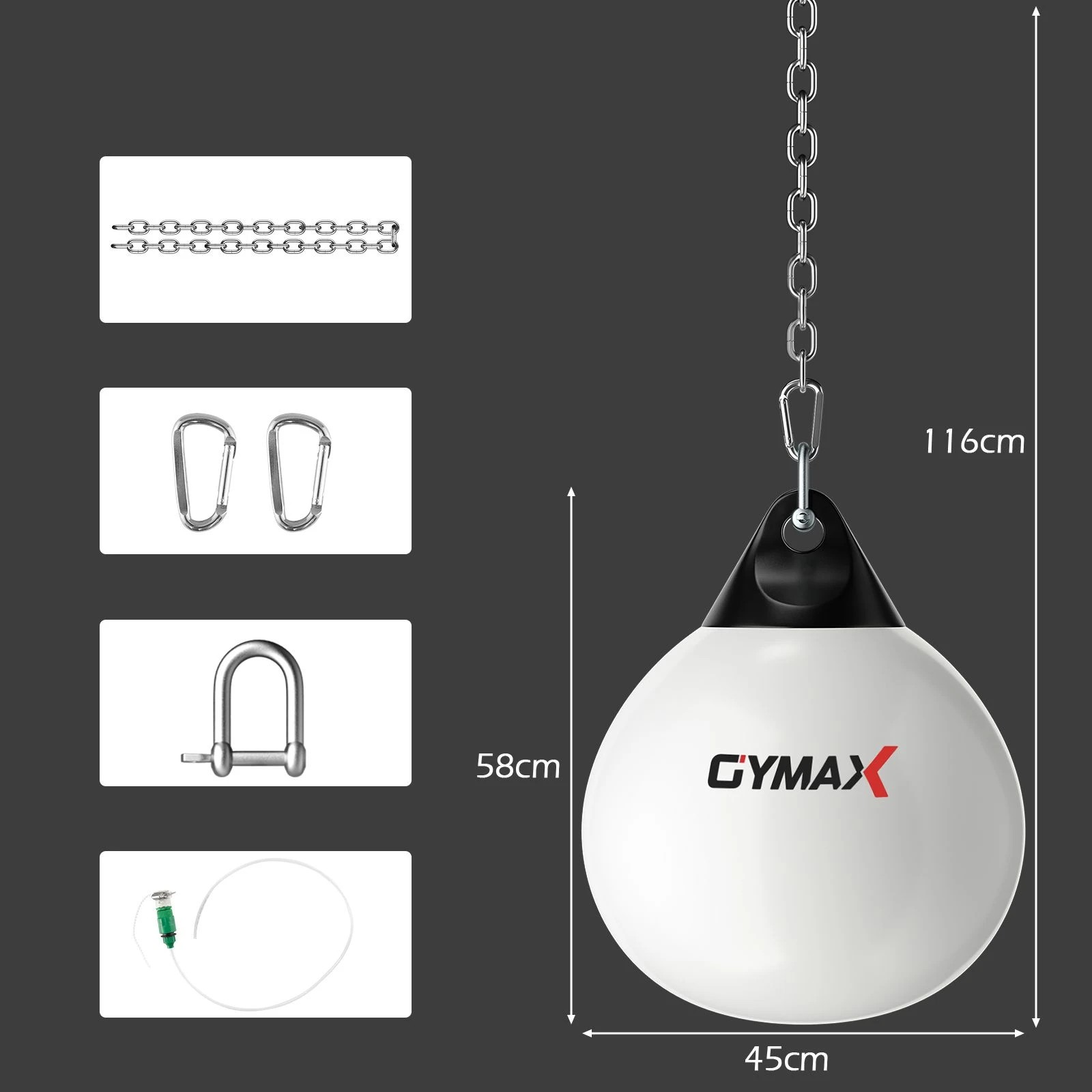 2 Costway 50kg Water Punching Bag Aqua Boxing Bag Heavy Duty Punch Bag w/Chain Home Gym Outdoor - White, 2 of 2