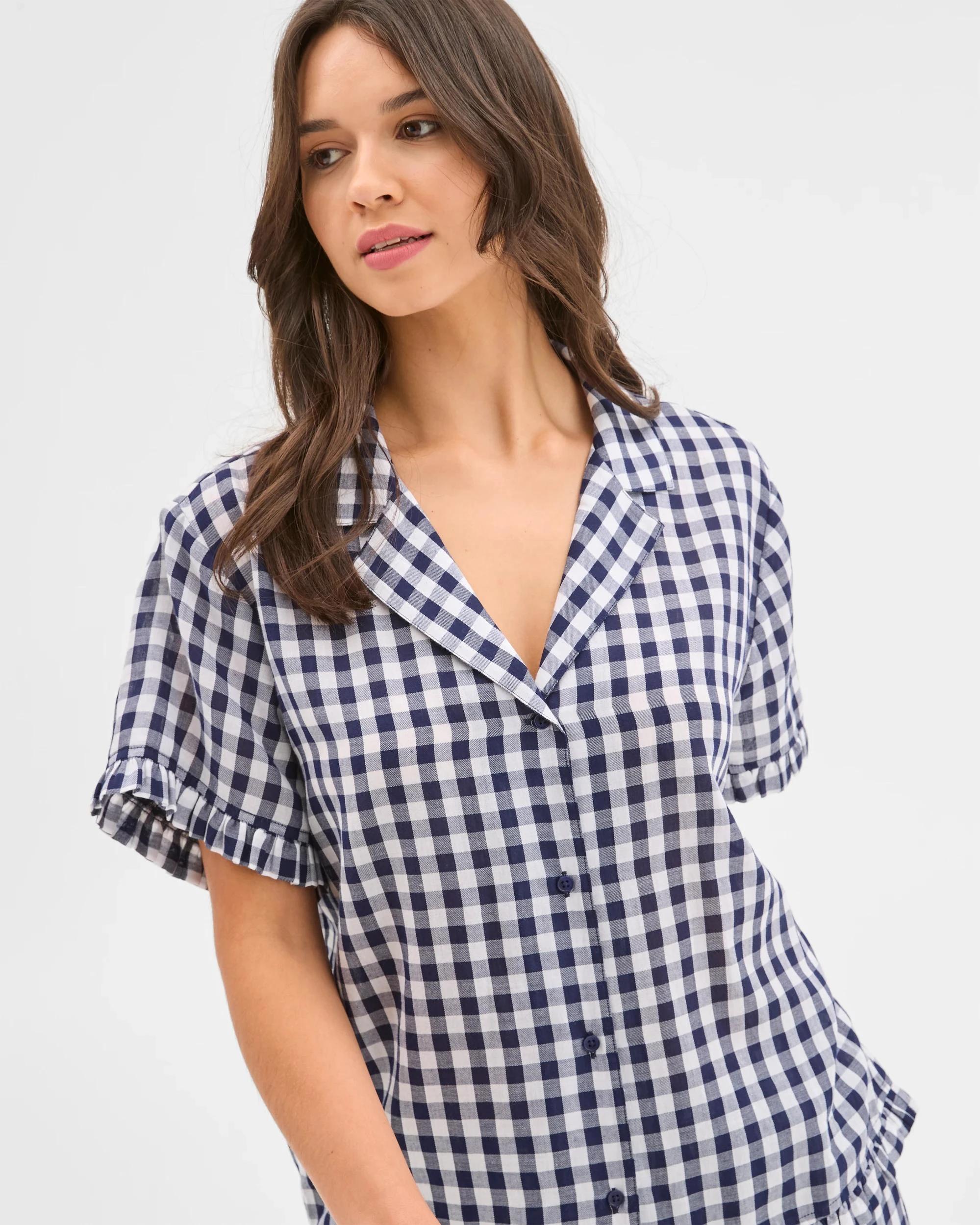 3 Target Woman Australian Cotton Crop Leg Pyjama Set NAVY GINGHAM, 3 of 7