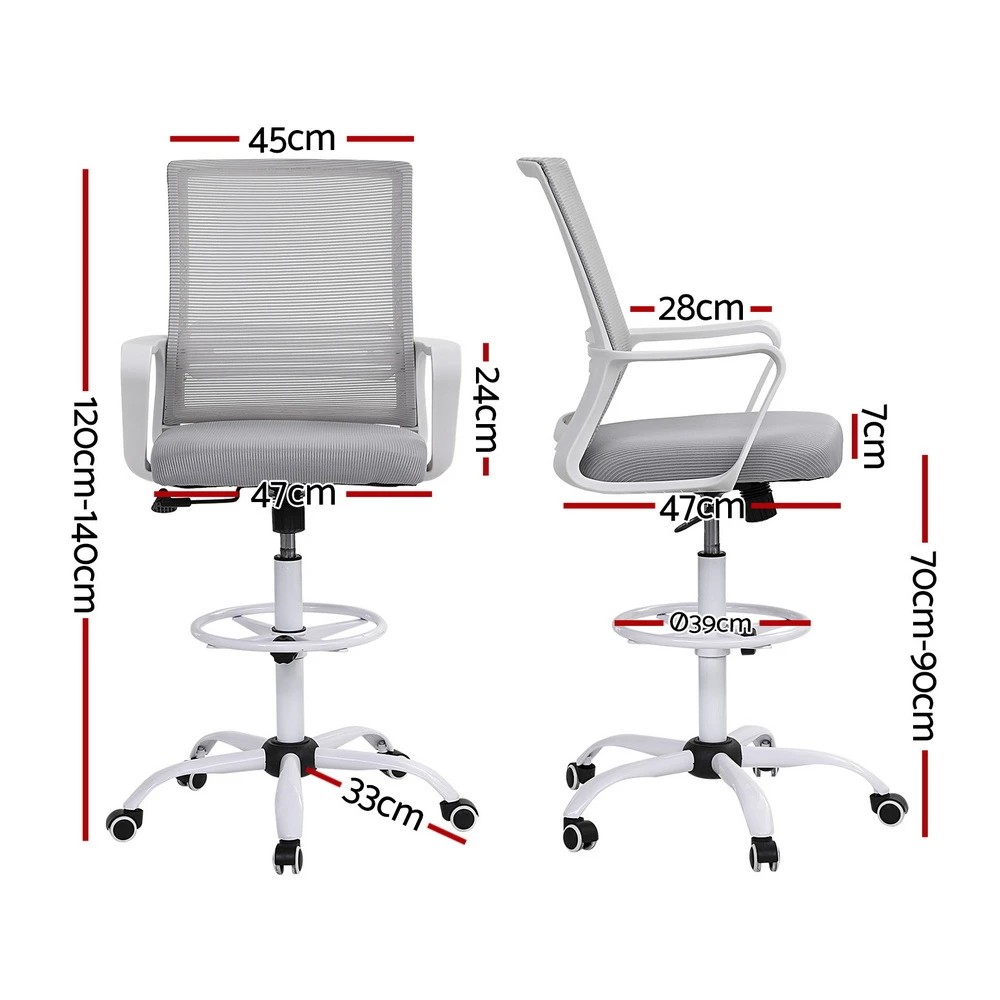 2 Artiss Mesh Office Chair Drafting Chair Ergonomic Studios Work Armchair - Grey, 2 of 6