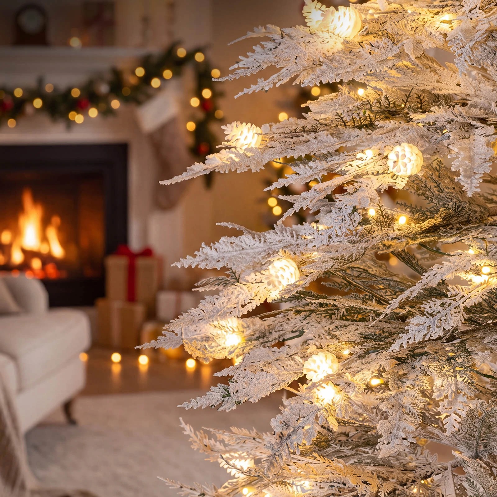 4 Costway 1.8M PE Artificial Christmas Tree w/72 Pine Cones Pre-Lit Cypress Xmas Tree 8-Mode, 4 of 8
