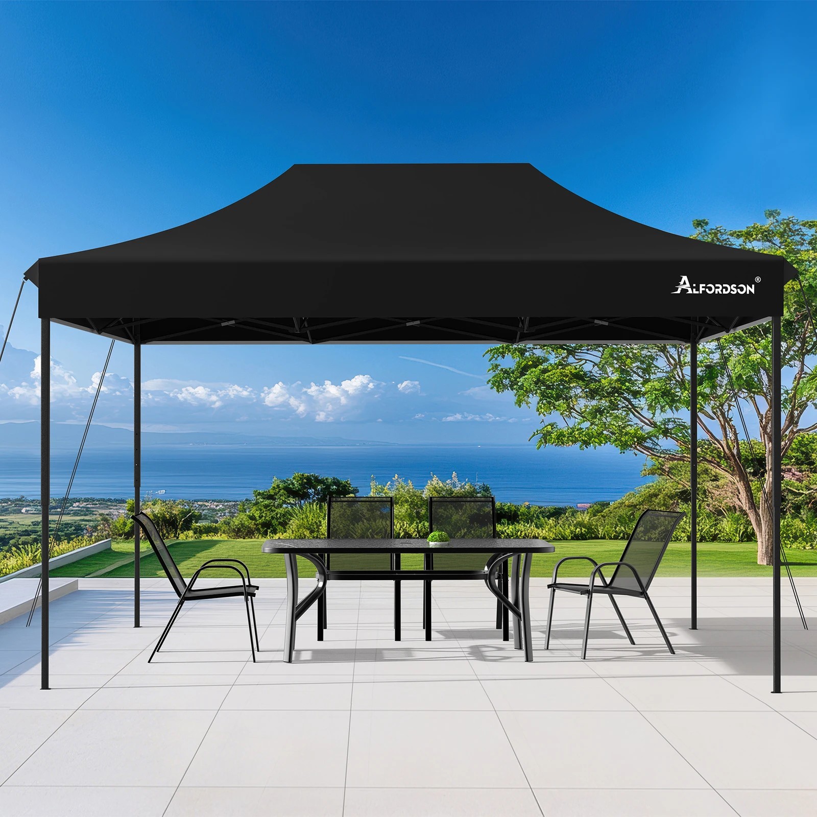 3 Alfordson Gazebo 6x3m Pop Up Marquee 600D Oxford Folding Camping Tent - Black, 3 of 10