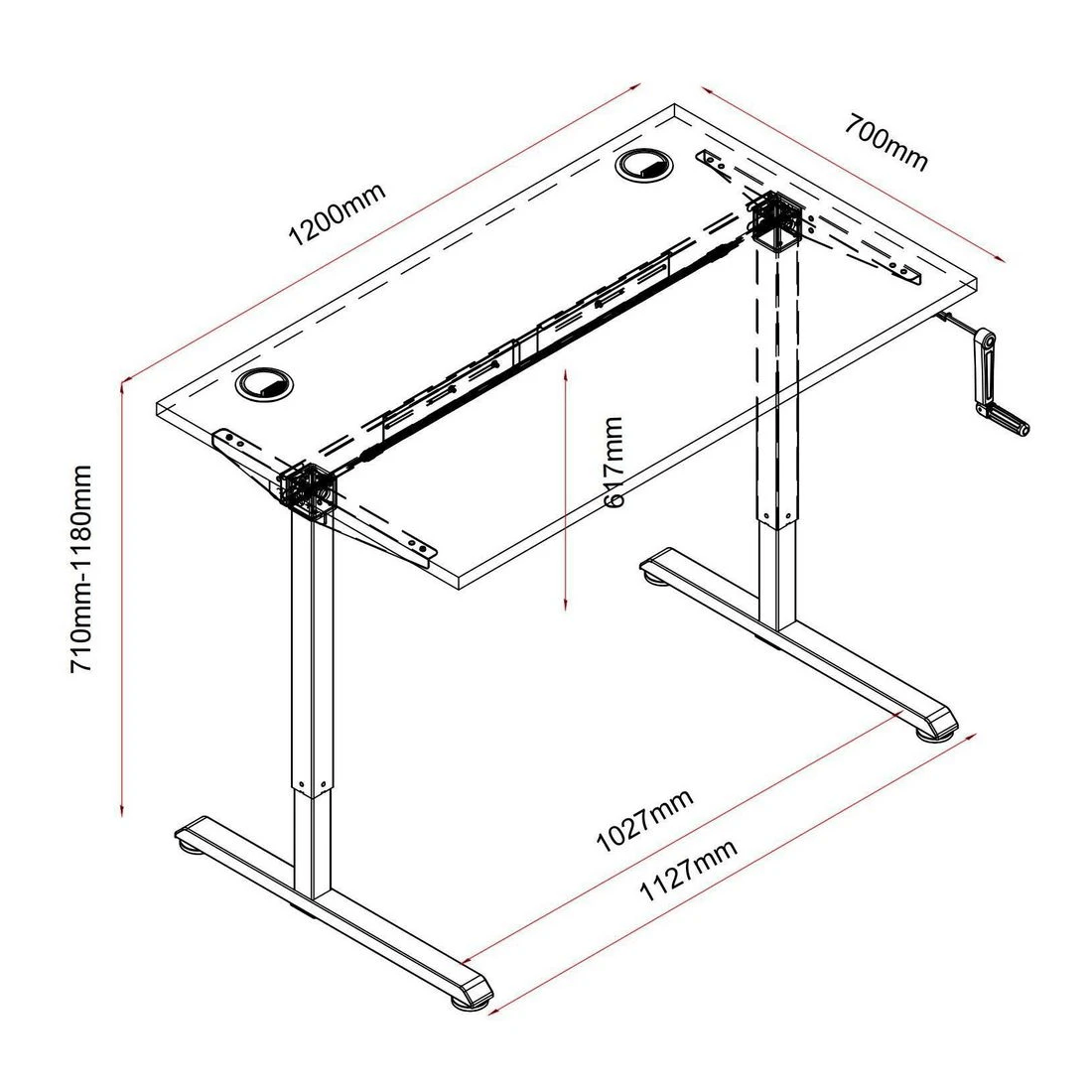 7 Matrix Manual Height Adjustable 1200mm Desk White/Walnut, 7 of 7