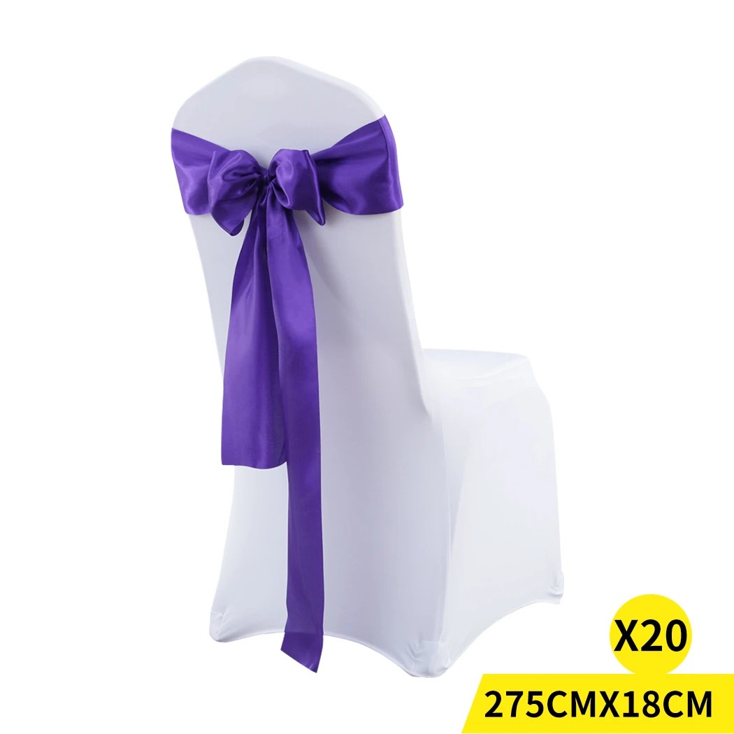 1 Traderight 20 Pcs Satin Chair Sashes - Purple, 1 of 7